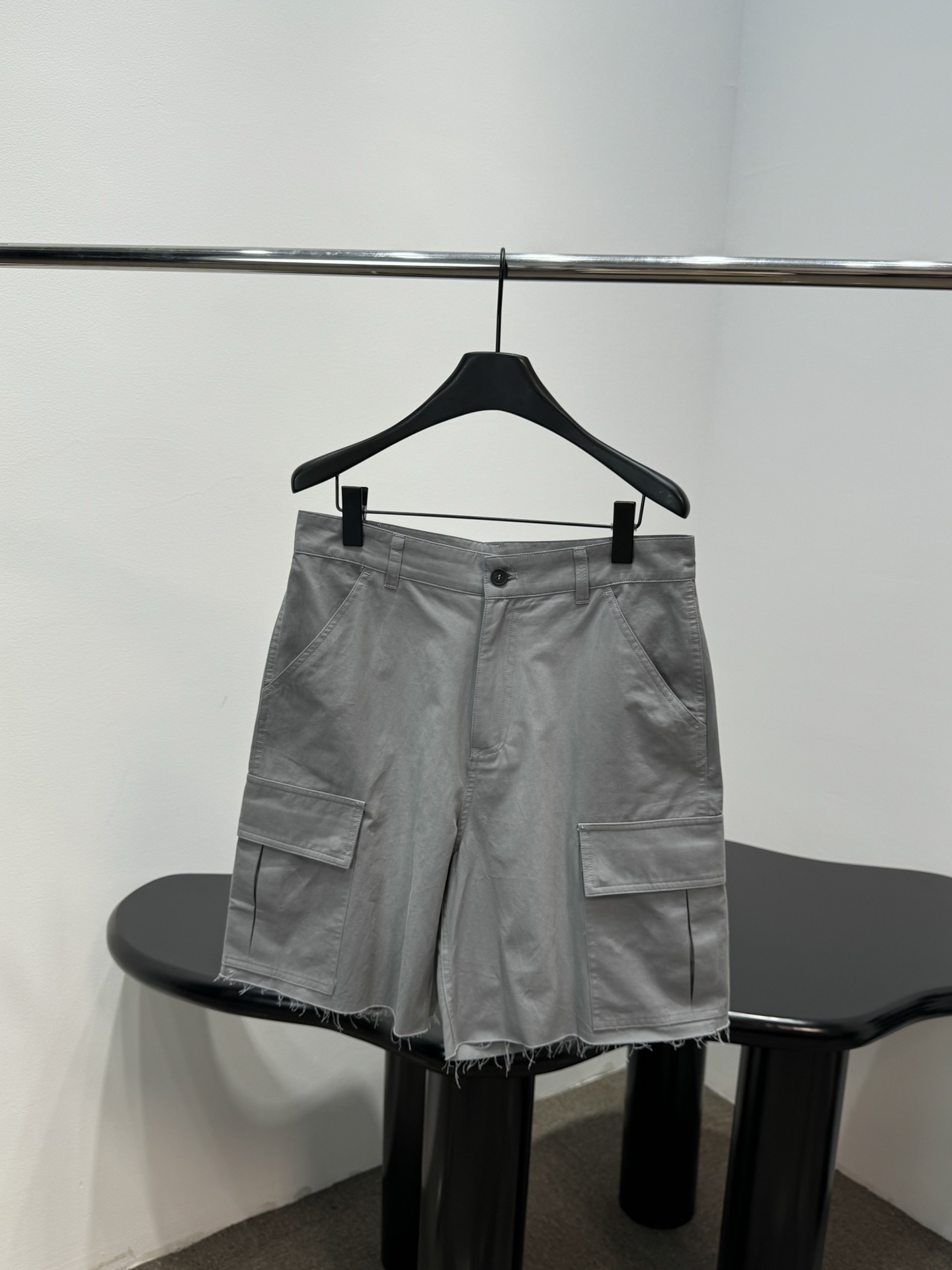 MIUMIU Grey Raw Edge Cargo Shorts
