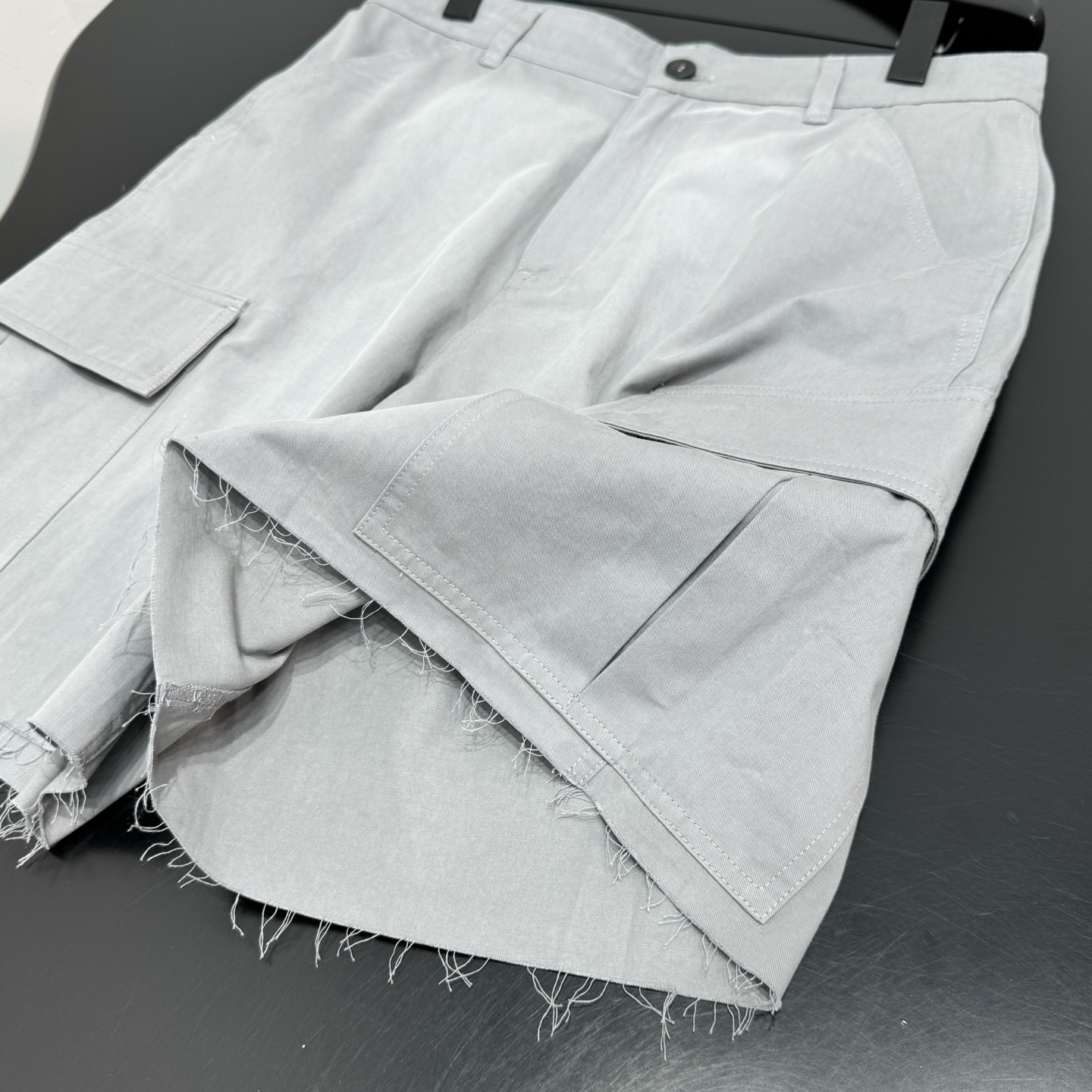 MIUMIU Grey Raw Edge Cargo Shorts
