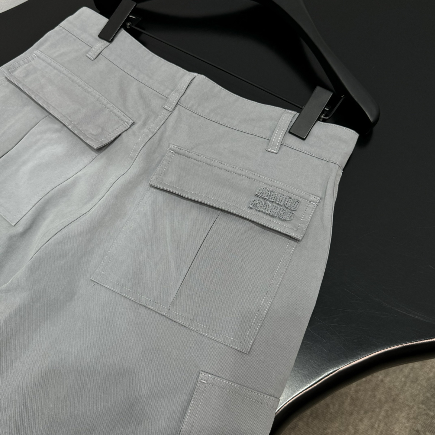 MIUMIU Grey Raw Edge Cargo Shorts
