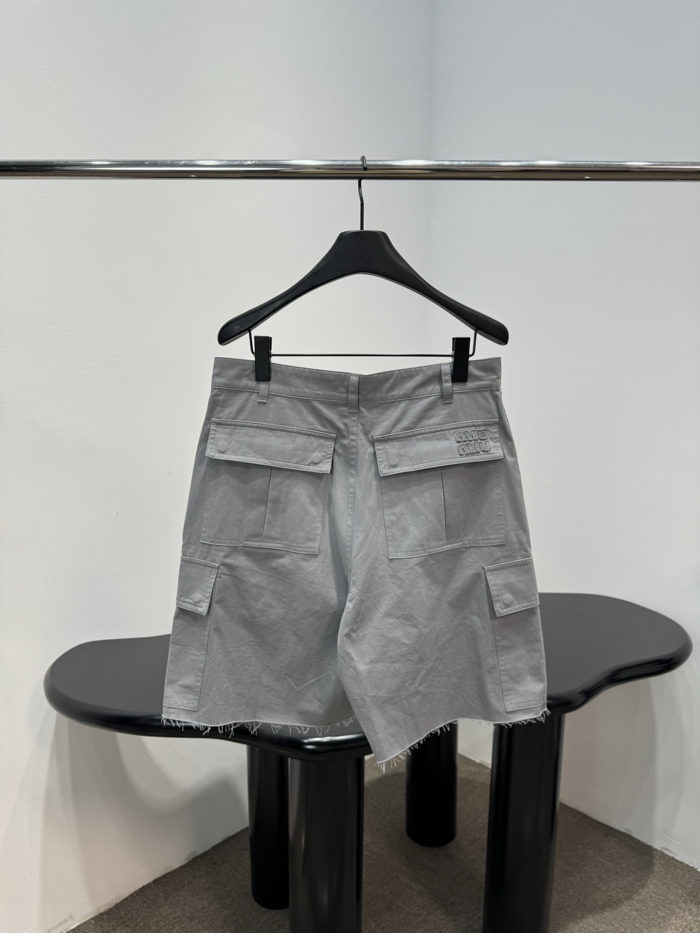 MIUMIU Grey Raw Edge Cargo Shorts
