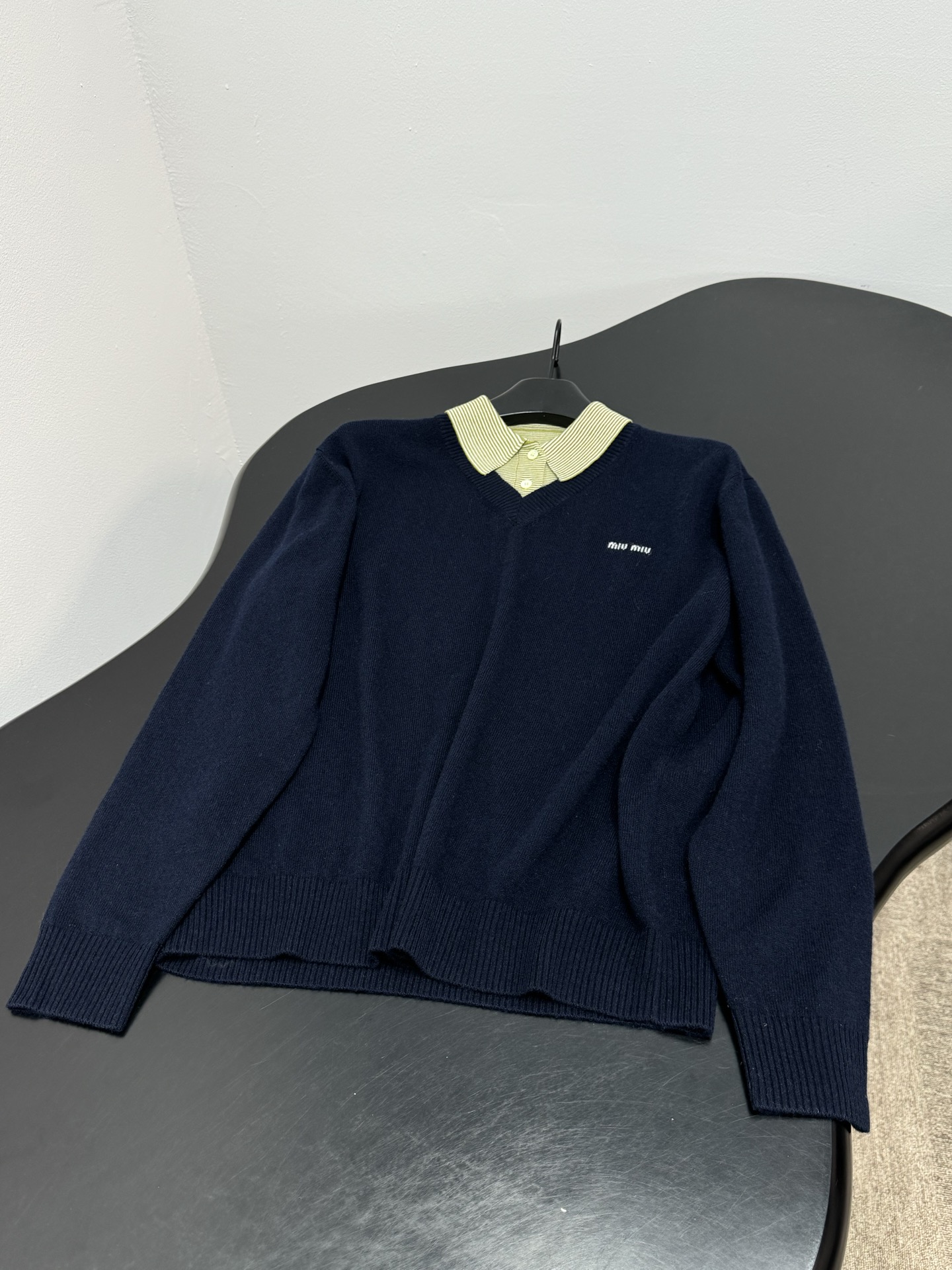 Miu Miu Preppy Fake Two-Piece Collar Knit Sweater