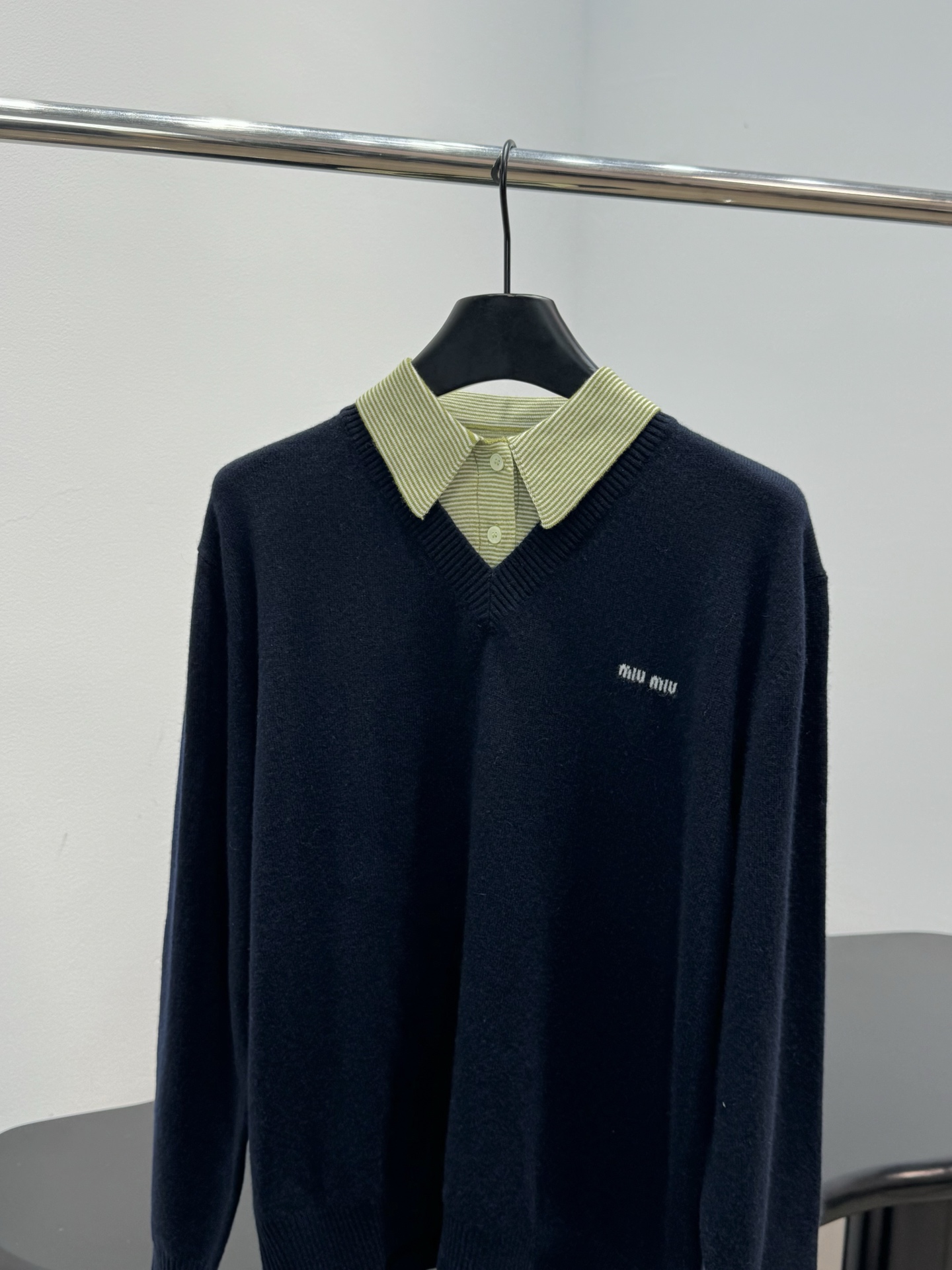 Miu Miu Preppy Fake Two-Piece Collar Knit Sweater