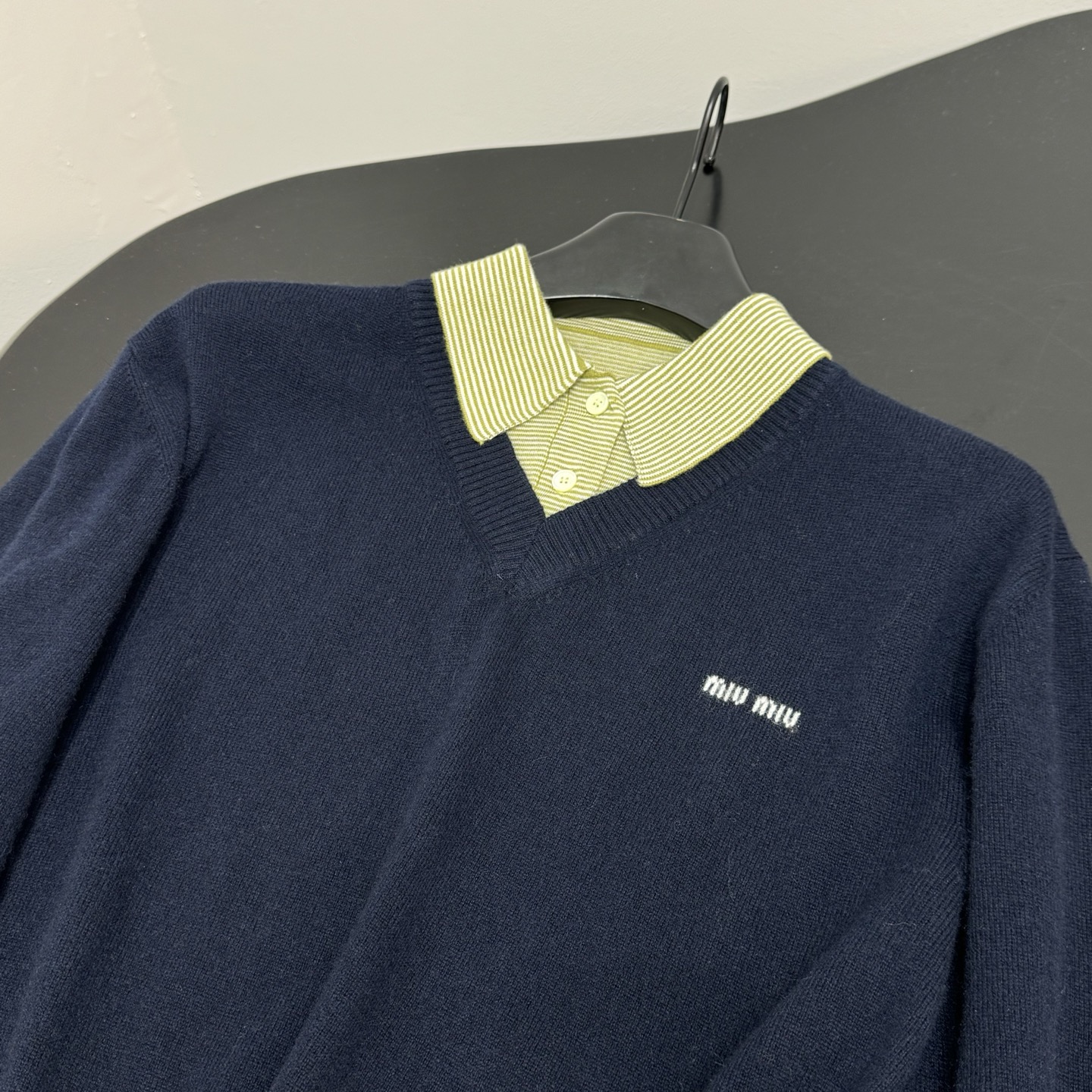 Miu Miu Preppy Fake Two-Piece Collar Knit Sweater