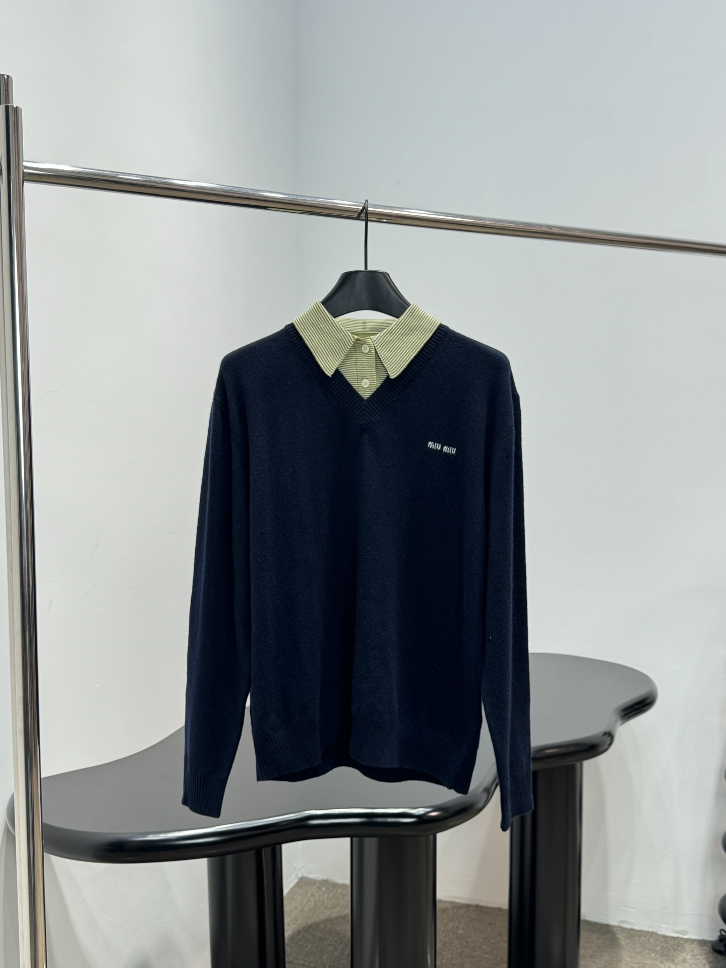 Miu Miu Preppy Fake Two-Piece Collar Knit Sweater
