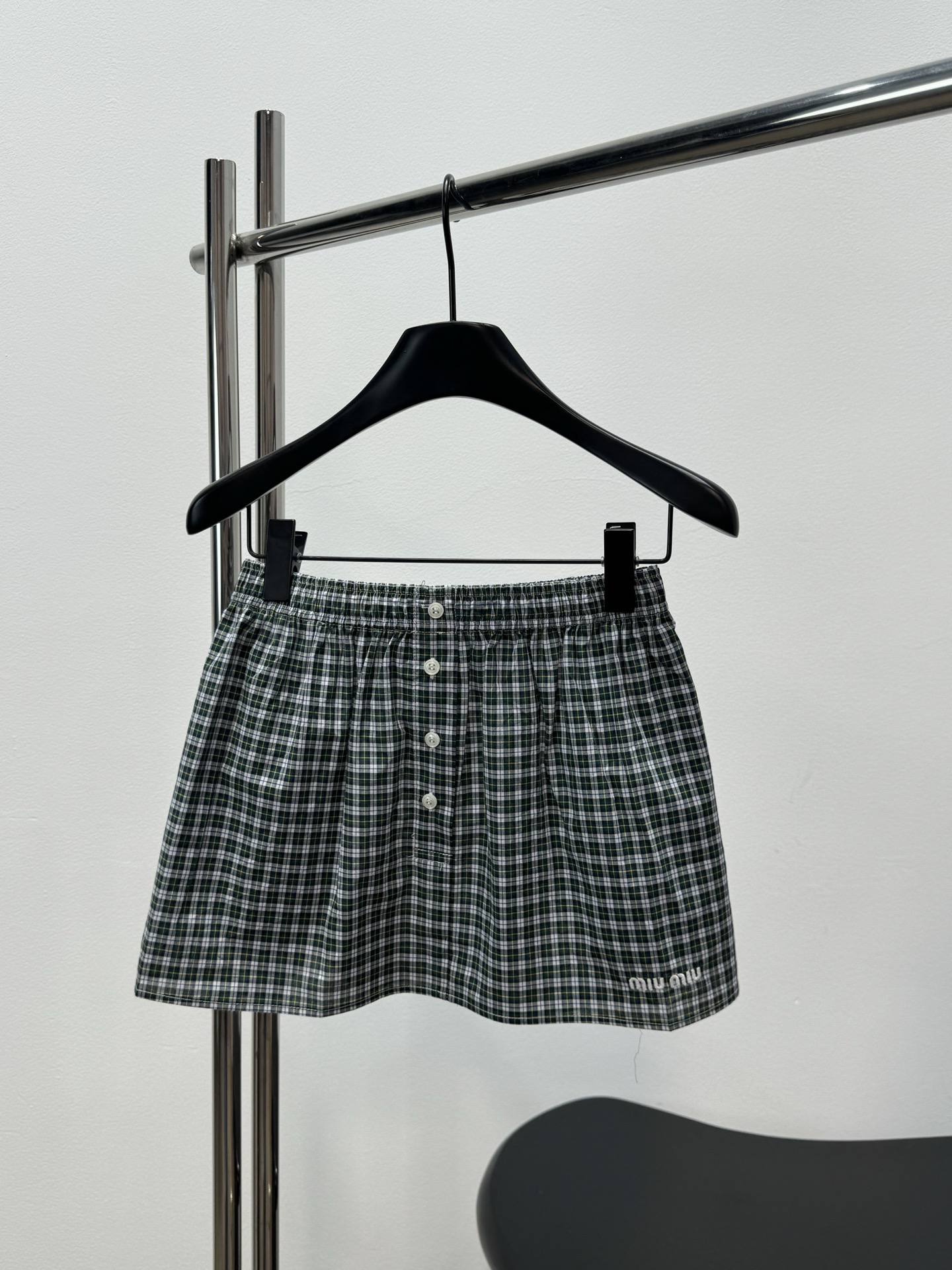 Miu Miu Green Plaid Shirt Skirt Set