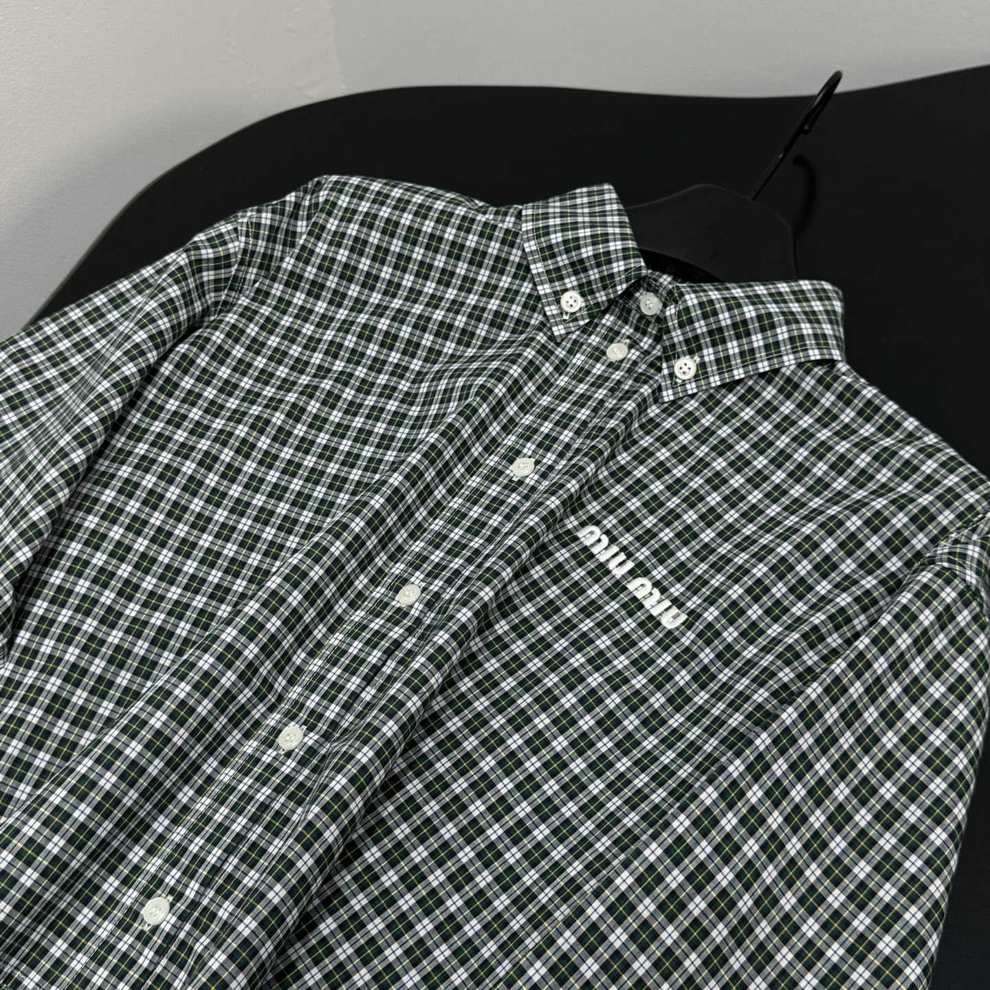 Miu Miu Green Plaid Shirt Skirt Set