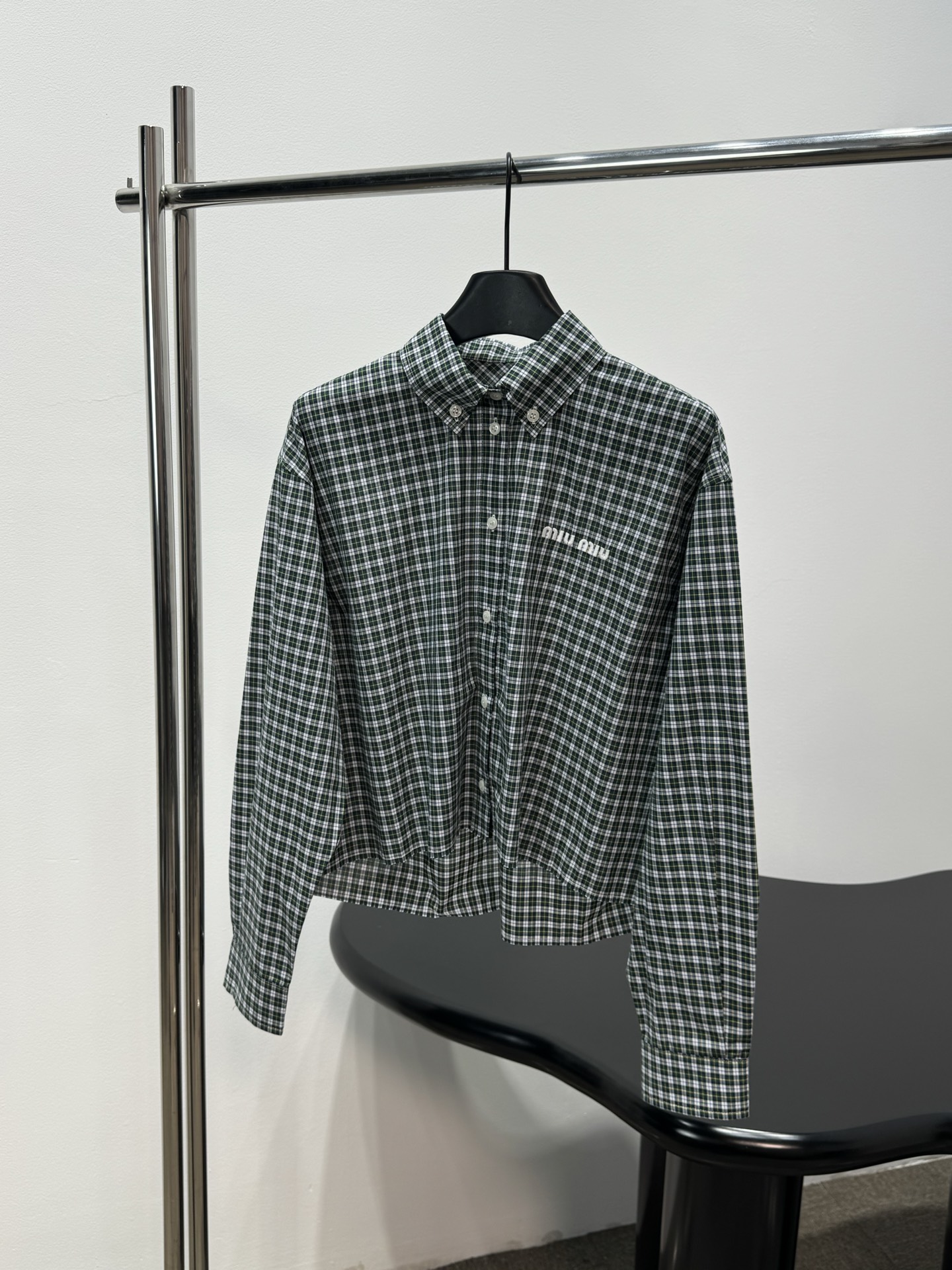 Miu Miu Green Plaid Shirt Skirt Set