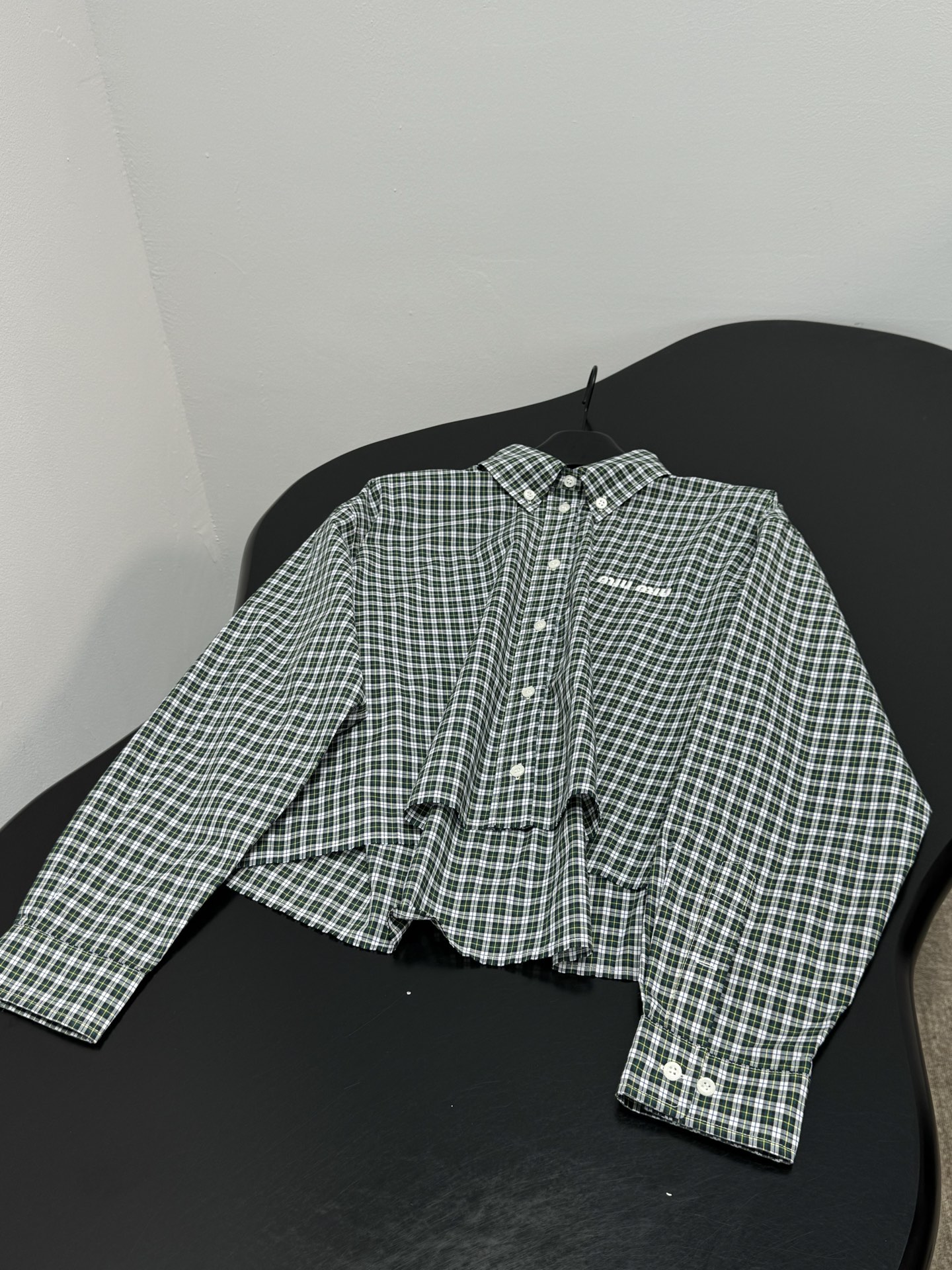 Miu Miu Green Plaid Shirt Skirt Set