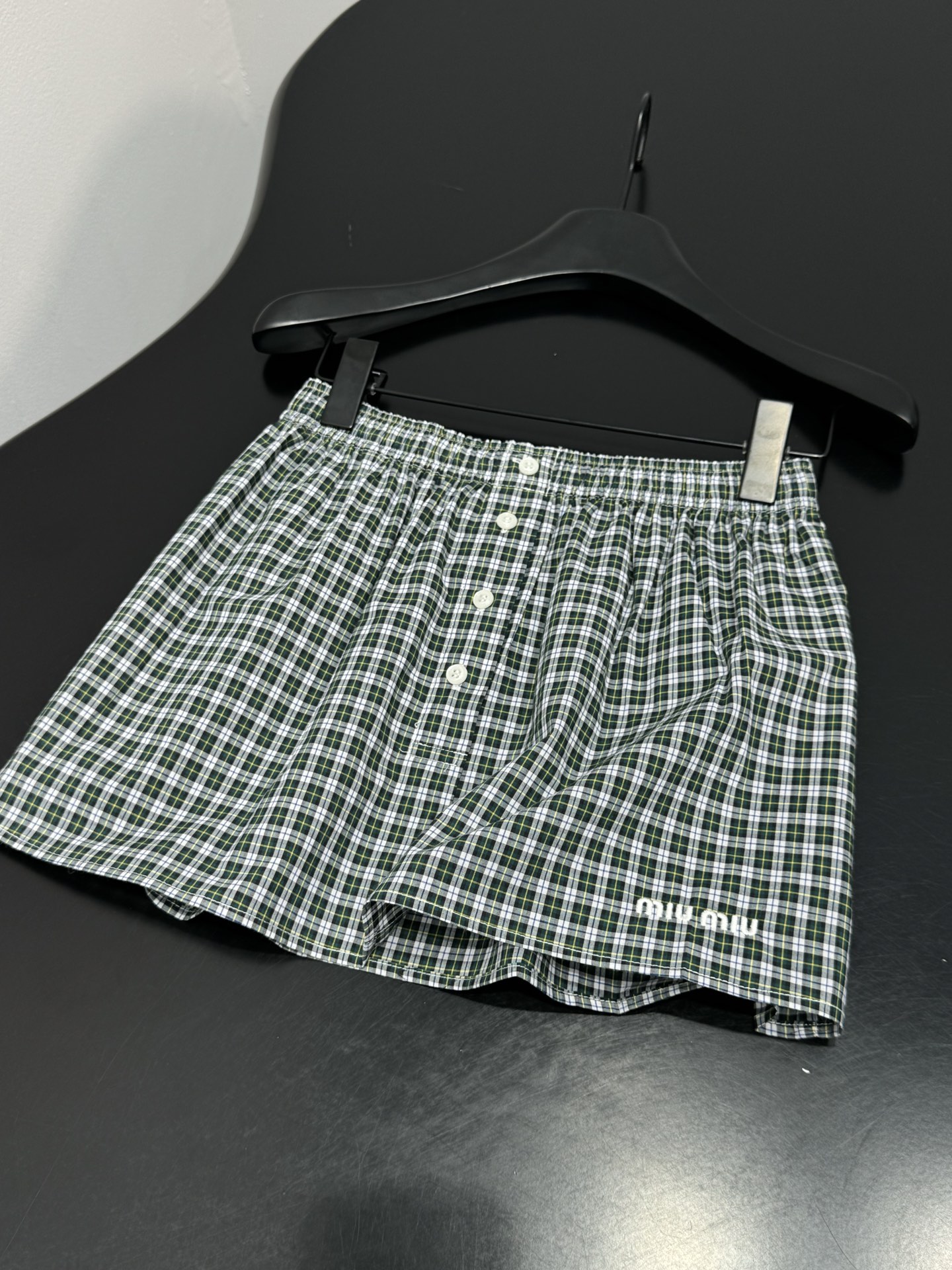 Miu Miu Green Plaid Shirt Skirt Set