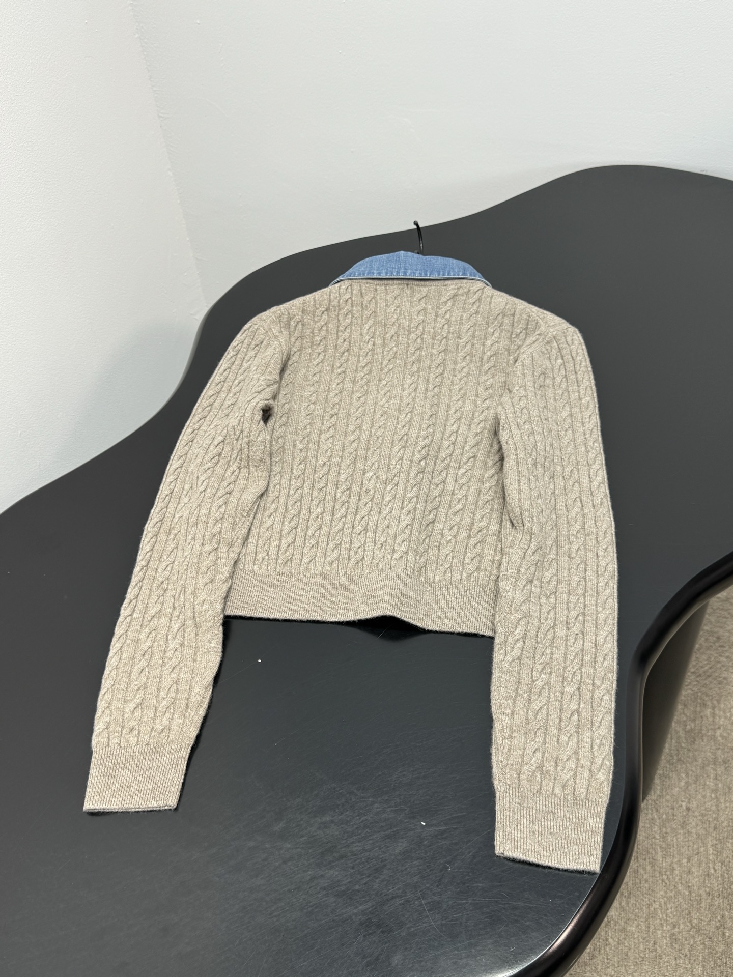 Miu Miu Denim Collar Cable Knit Gold Button Cardig