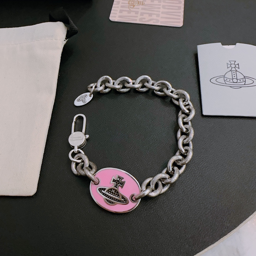 Vivienne Westwood Inspired Silver Tone Pink Enamel Orb Chain Bracelet 6 i1740824702124 1599 0 4