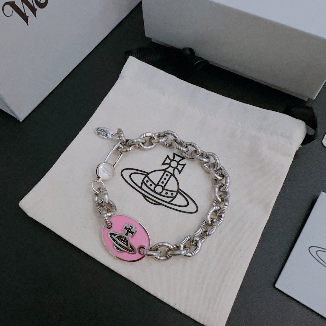 Vivienne Westwood Inspired Silver Tone Pink Enamel Orb Chain Bracelet 9 i1740824703013 1199 0 7