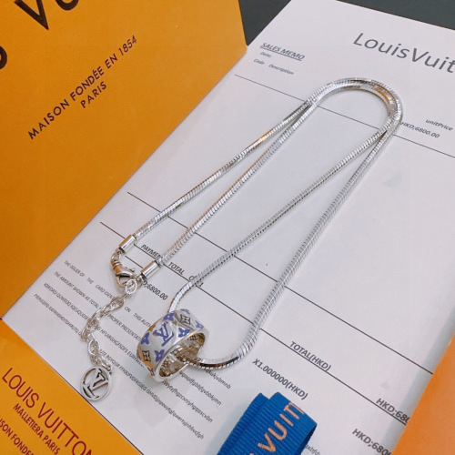 Louis Vuitton Silver Tone Ring Pendant Necklace, 60cm
