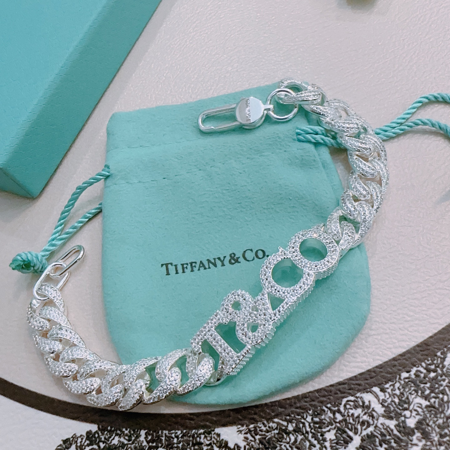   蒂芙尼满钻手链🩵 TIFFNY&CO. 专柜精工银版本手链   明星同款 复古做旧风 原版复刻 纯手