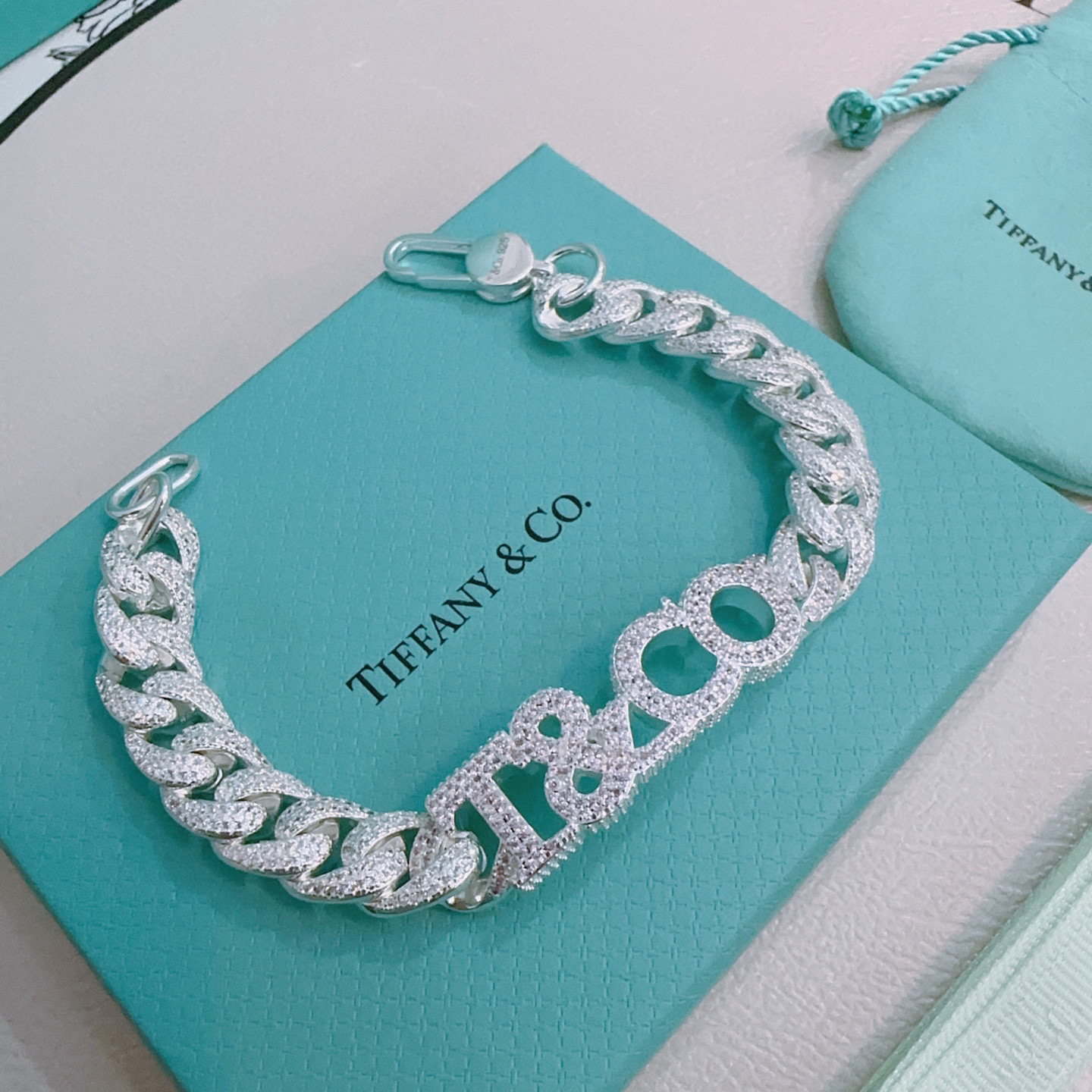   蒂芙尼满钻手链🩵 TIFFNY&CO. 专柜精工银版本手链   明星同款 复古做旧风 原版复刻 纯手
