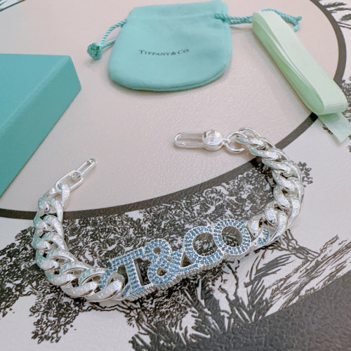 Tiffany & Co. Silver Bracelet with Diamond Accents, Unisex Punk Rock Style 1 Tiffany & Co. Silver Bracelet with Diamond Accents, Unisex Punk Rock Style
