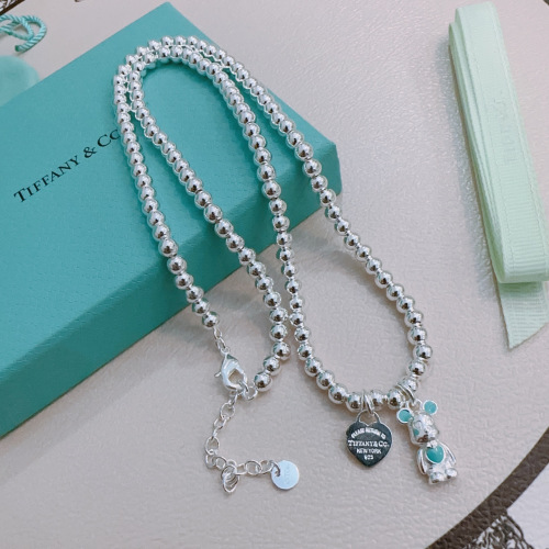 Tiffany & Co. Silver Bead Necklace with Heart Tag and Bear Charm Pendant 1 Tiffany & Co. Silver Bead Necklace with Heart Tag and Bear Charm Pendant