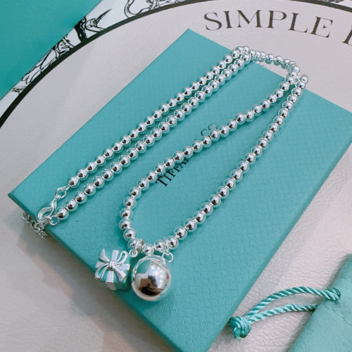 Tiffany & Co. Silver Bead Chain Necklace with Gift Box and Ball Charms 1 Tiffany & Co. Silver Bead Chain Necklace with Gift Box and Ball Charms