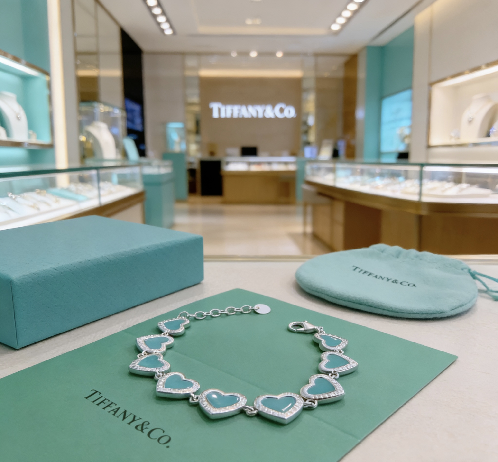 Tiffany Co Return to Tiffany Heart Tag bracelet Silver-toned metal with Tiffany Blue enamel and clear diamond accents 19cm