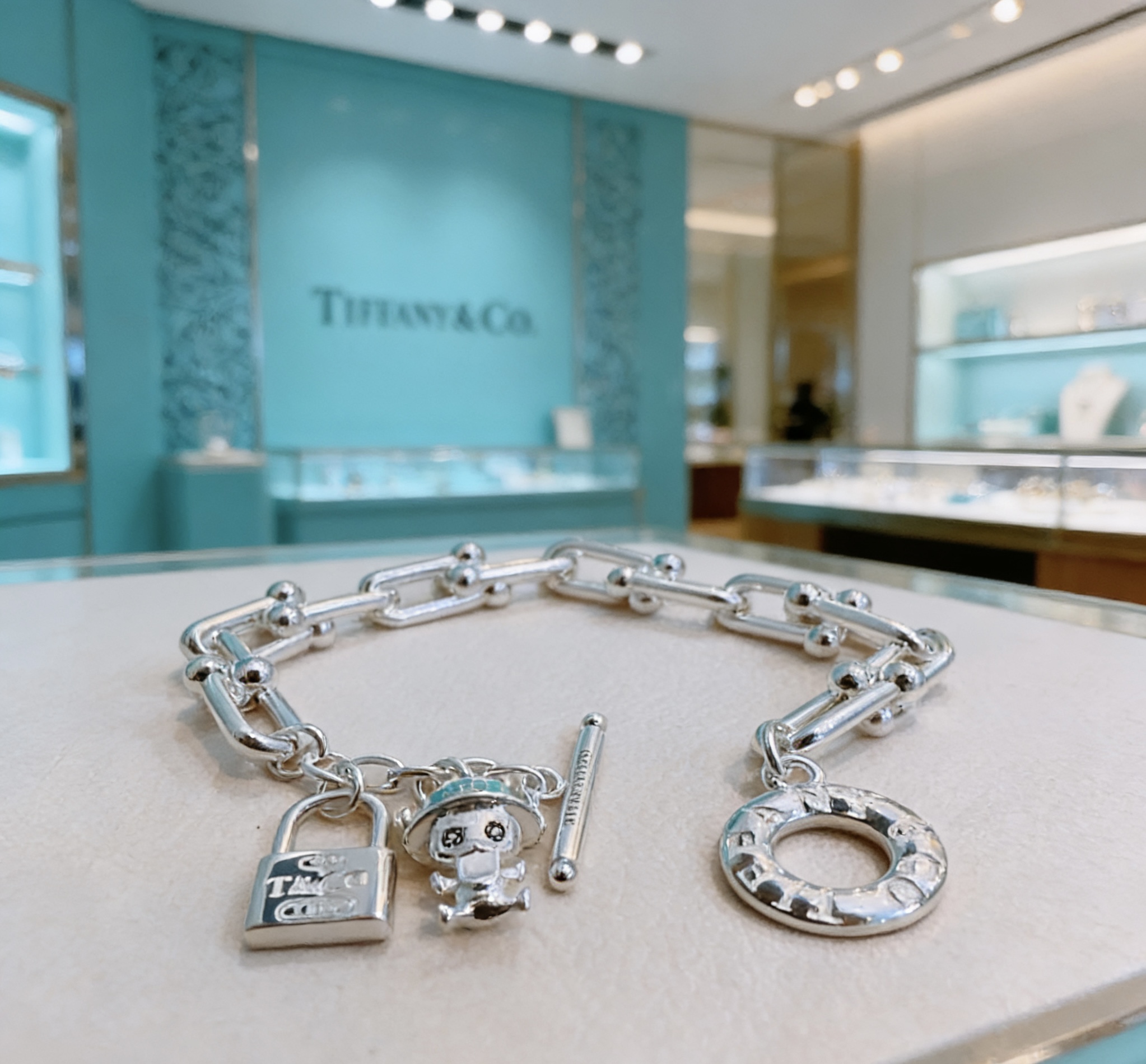 Tiffany Co HardWear Charm Bracelet bracelet Sterling silver with Tiffany blue enamel accents 18cm