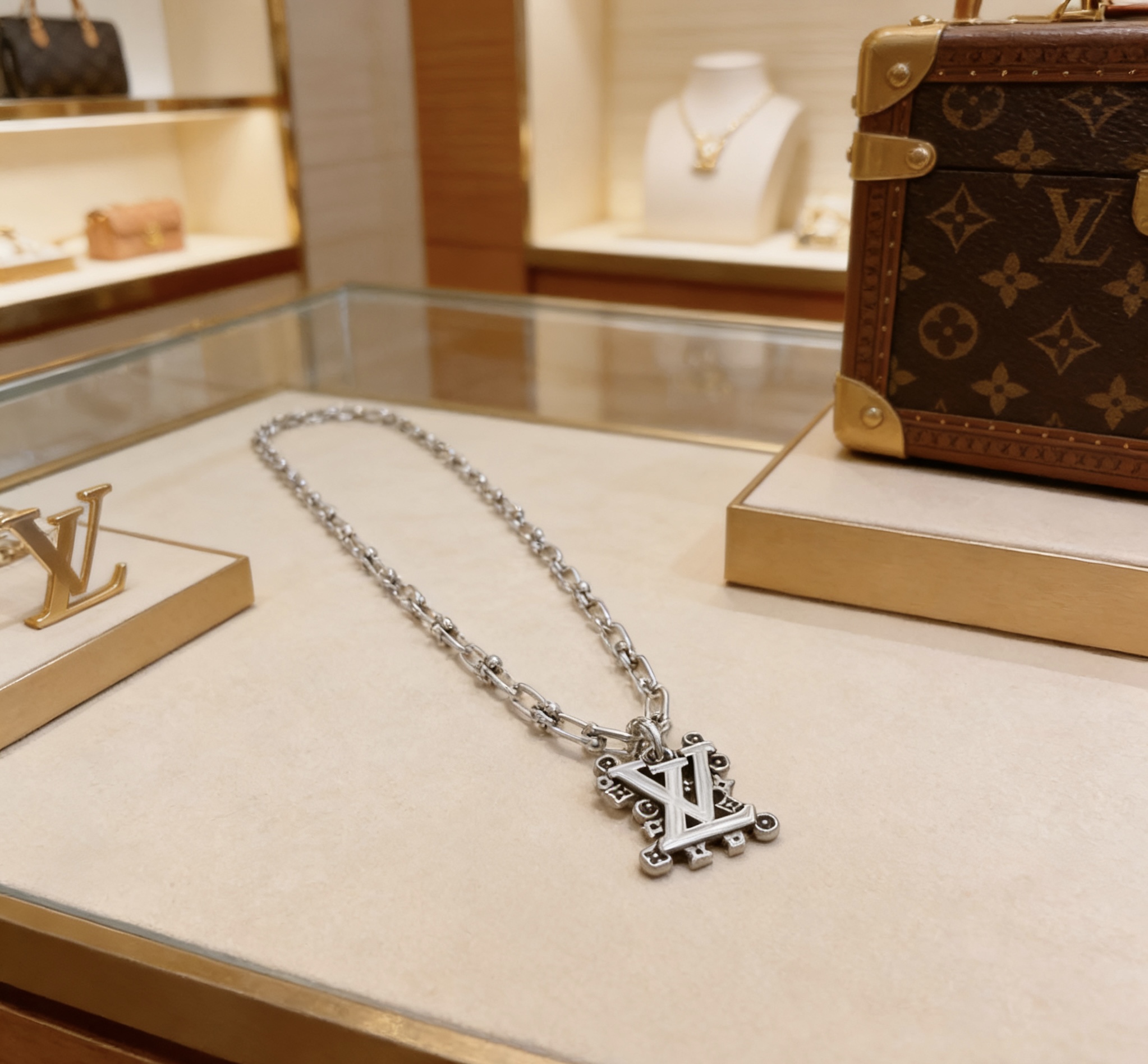 新款路易威登 LV项链🇷🇼原单货🇷🇼专柜新款开模复古潮流时尚必备 男女均可佩戴 情侣款同款 摇滚朋克泰银