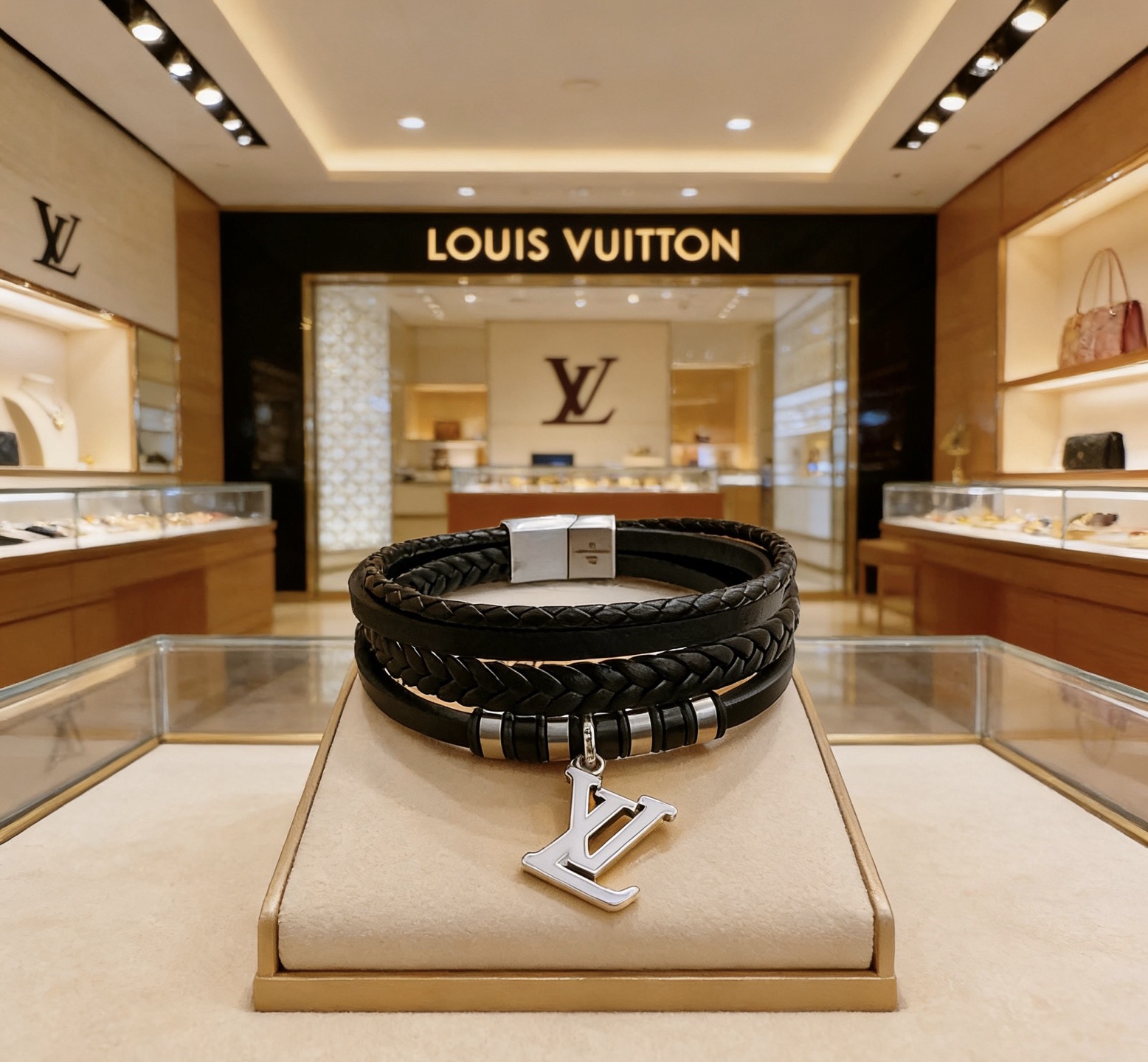 Louis Vuitton 路易威登LV牛皮手链 潮流 男女均可佩戴 同款 摇滚朋克泰银风格 元素 潮流百搭 项链最新款链条档次更高明星 款手链古巴链系列 银手链
