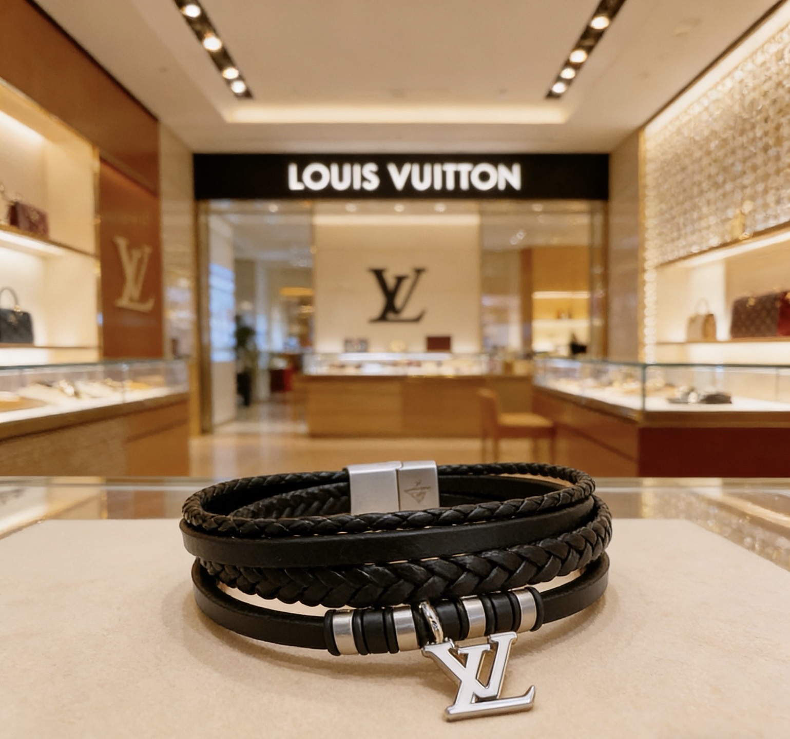 Louis Vuitton 路易威登LV牛皮手链 潮流 男女均可佩戴 同款 摇滚朋克泰银风格 元素 潮流百搭 项链最新款链条档次更高明星 款手链古巴链系列 银手链