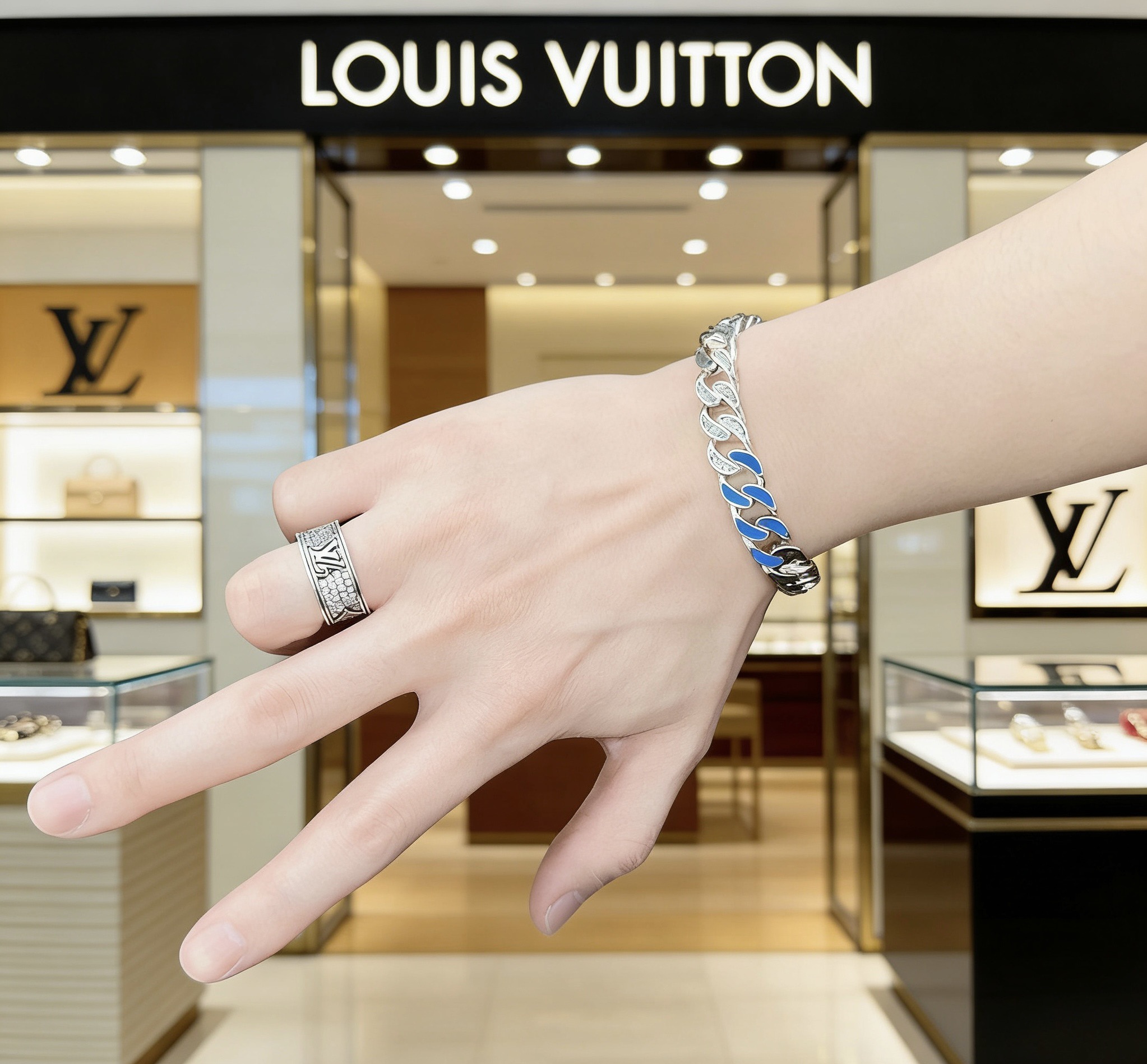 Louis Vuitton 新款高品质路易威登LV手链 潮流 男女均可佩戴 同款 摇滚朋克泰银风格 元素 潮流百搭 项链最新款链条档次更高明星 款手链古巴链系列 银手链