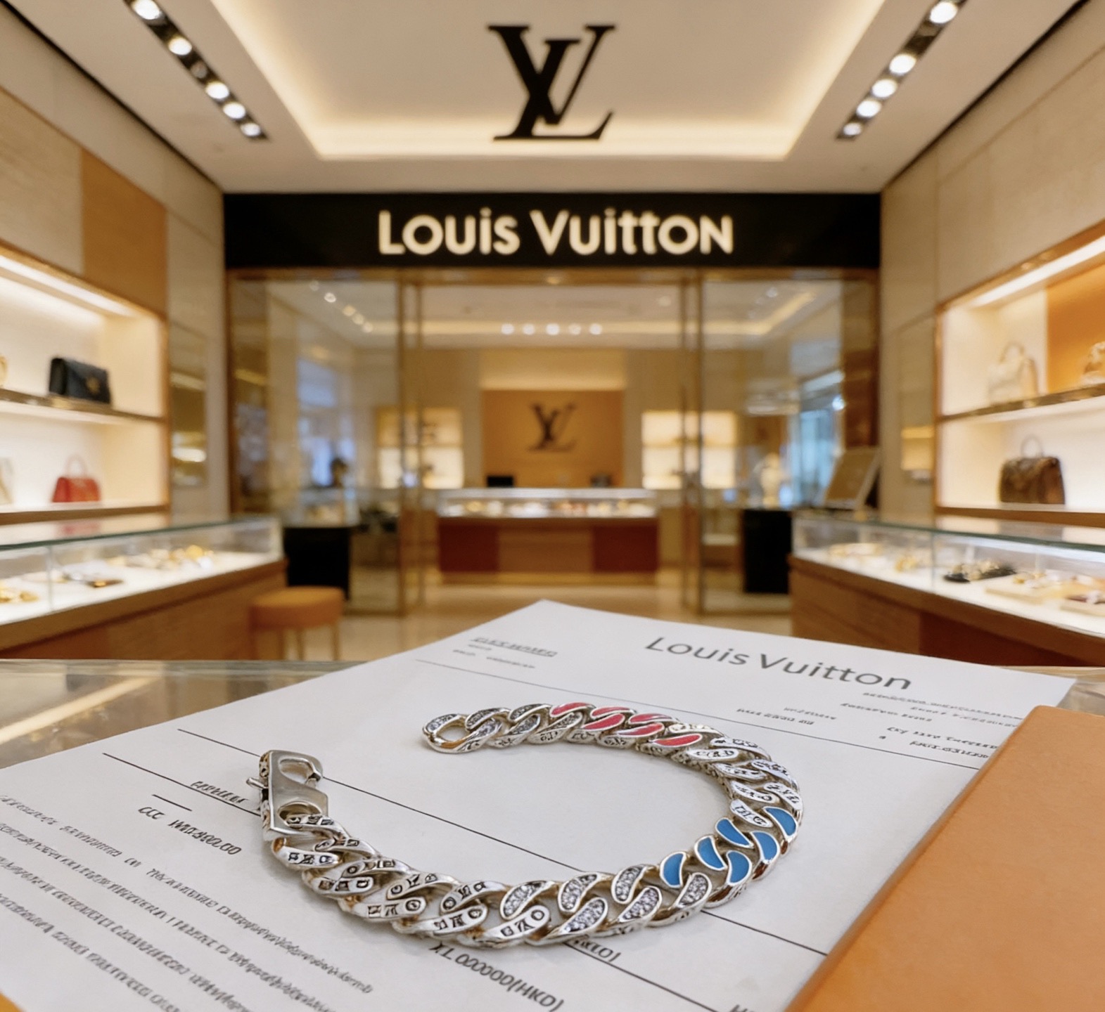 Louis Vuitton 新款高品质路易威登LV手链 潮流 男女均可佩戴 同款 摇滚朋克泰银风格 元素 潮流百搭 项链最新款链条档次更高明星 款手链古巴链系列 银手链