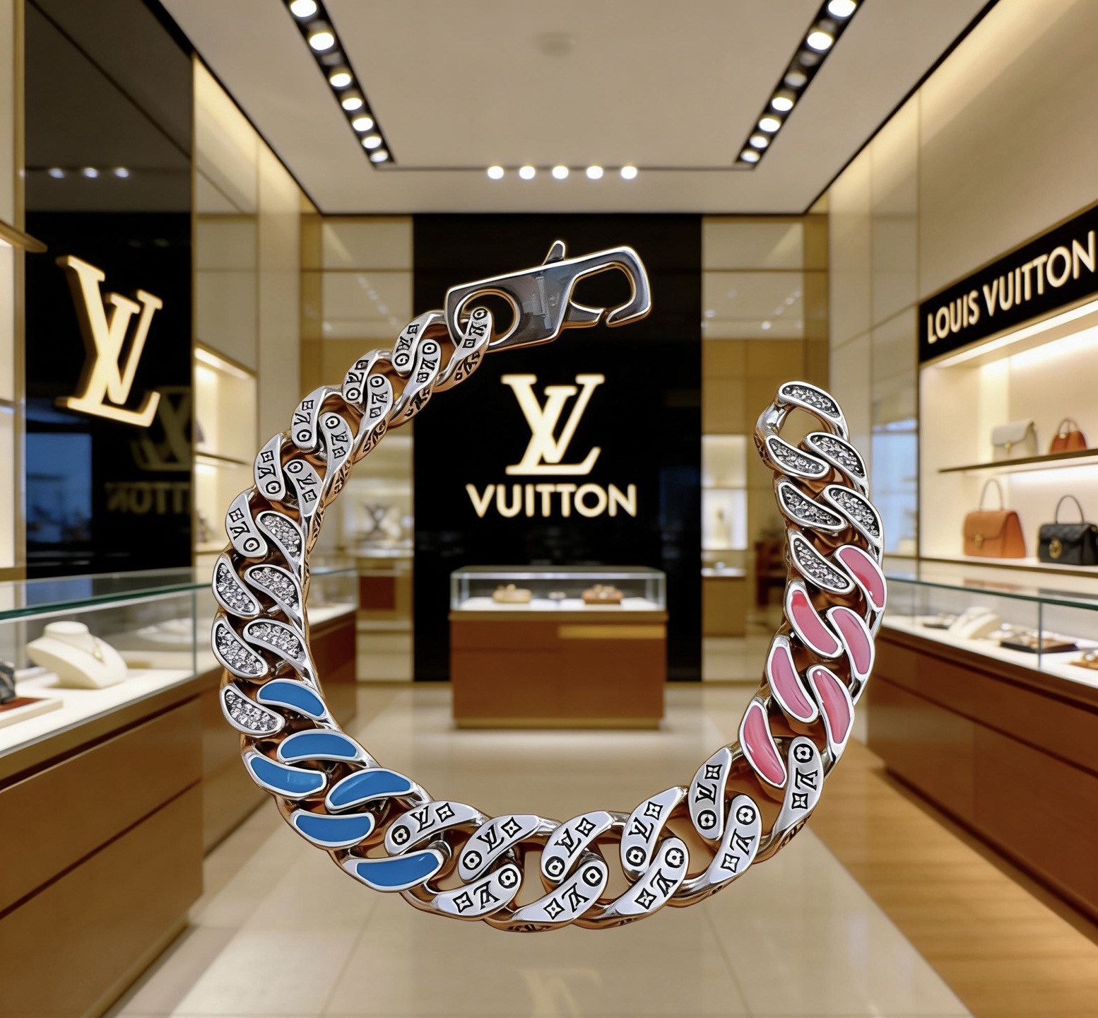 Louis Vuitton 新款高品质路易威登LV手链 潮流 男女均可佩戴 同款 摇滚朋克泰银风格 元素 潮流百搭 项链最新款链条档次更高明星 款手链古巴链系列 银手链