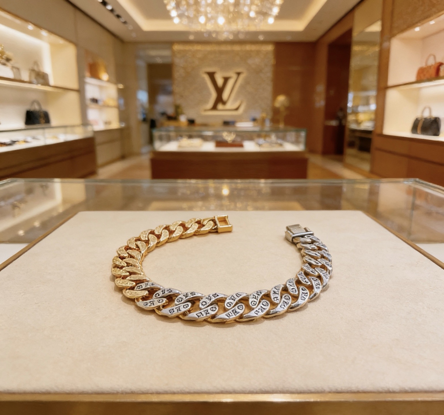 Louis Vuitton 高品质路易威登LV手链 潮流 男女均可佩戴 同款 摇滚朋克泰银风格 元素 潮流百搭 项链最新款链条档次更高明星 款手链古巴链系列 银手链
