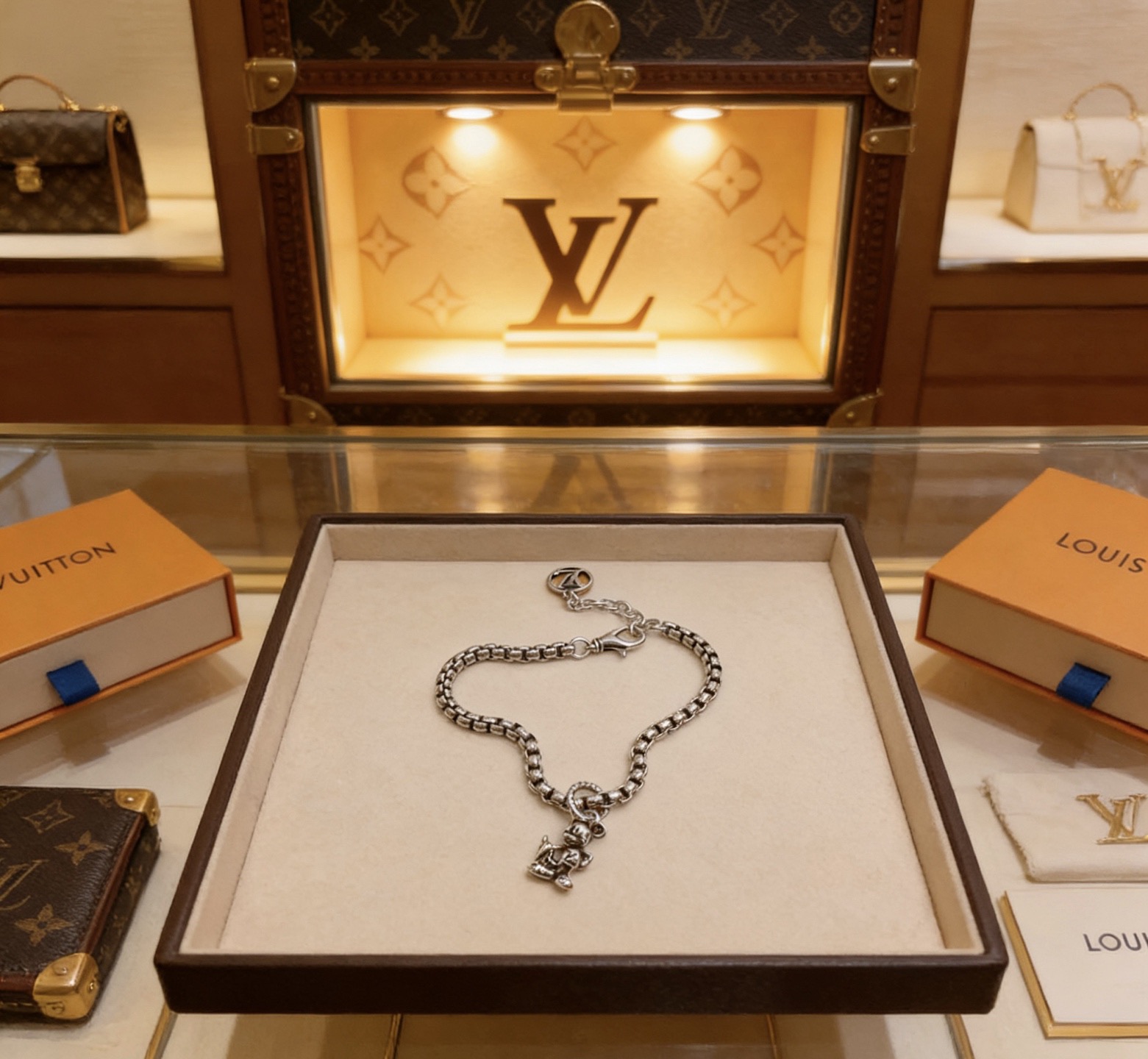 Louis Vuitton 高品质LV路易威登手链 潮流 男女均可佩戴 同款 摇滚朋克泰银风格 元素 潮流百搭 项链最新款链条档次更高明星 款手链古巴链系列 银手链