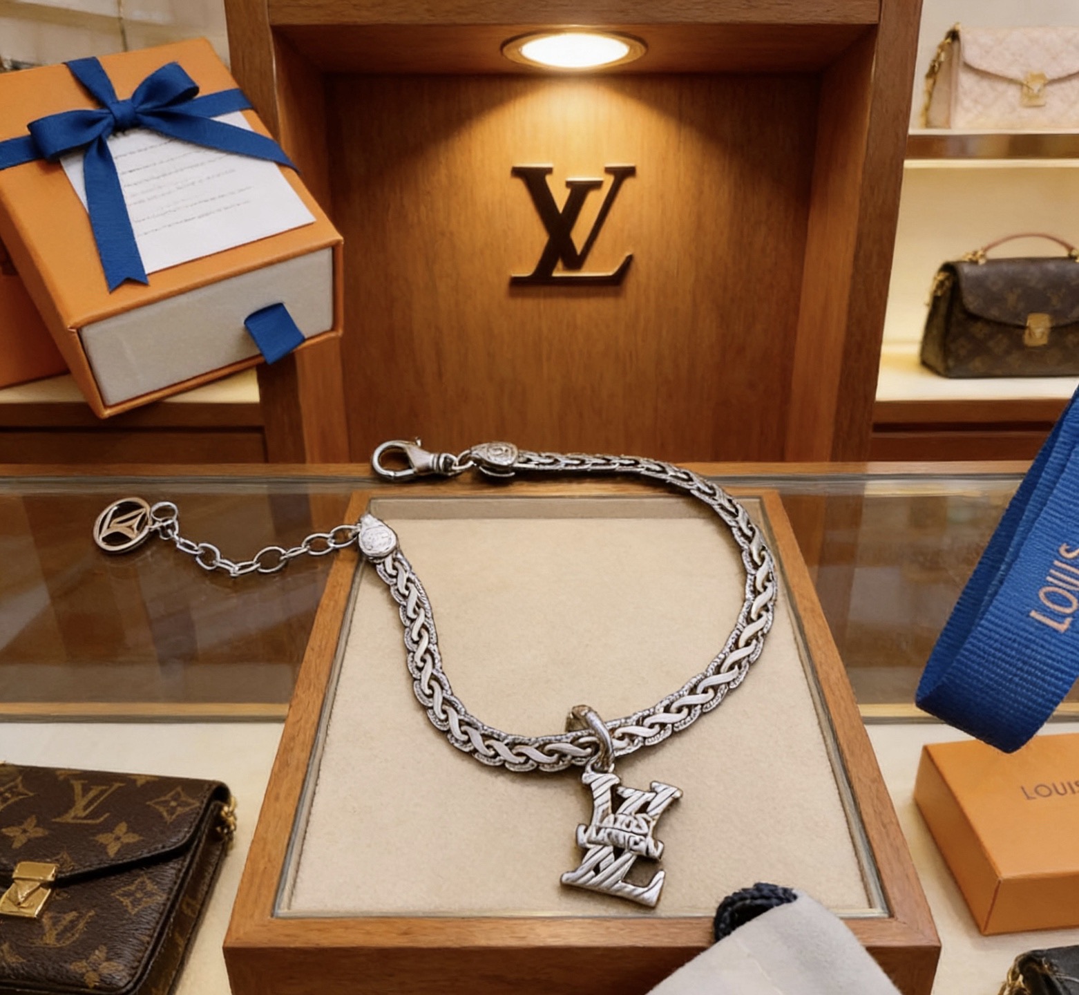 Louis Vuitton 高品质LV路易威登手链 潮流 男女均可佩戴 同款 摇滚朋克泰银风格 元素 潮流百搭 项链最新款链条档次更高明星 款手链古巴链系列 银手链