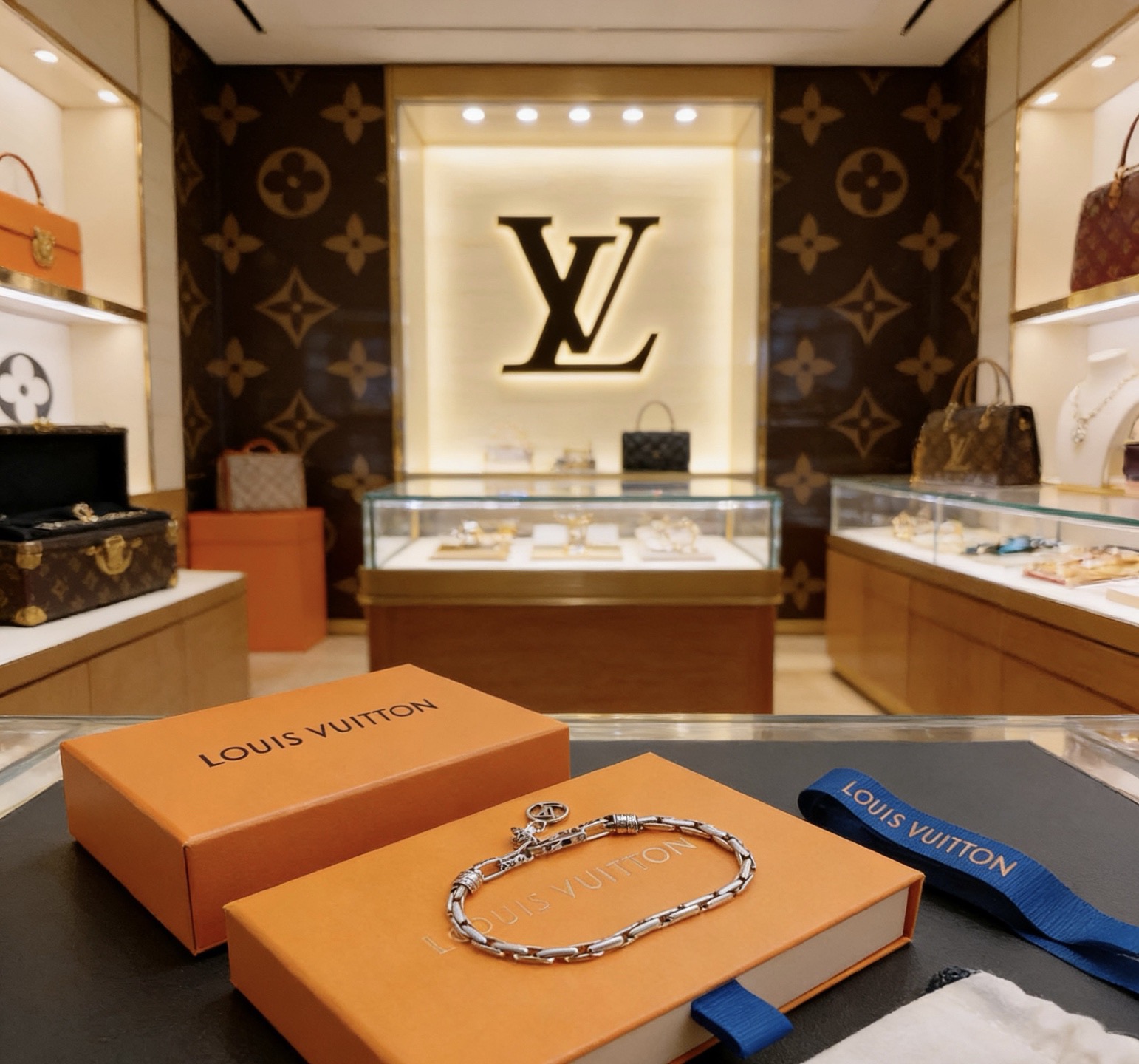 Louis Vuitton 高品质LV路易威登手链 潮流 男女均可佩戴 同款 摇滚朋克泰银风格 元素 潮流百搭 项链最新款链条档次更高明星 款手链古巴链系列 银手链