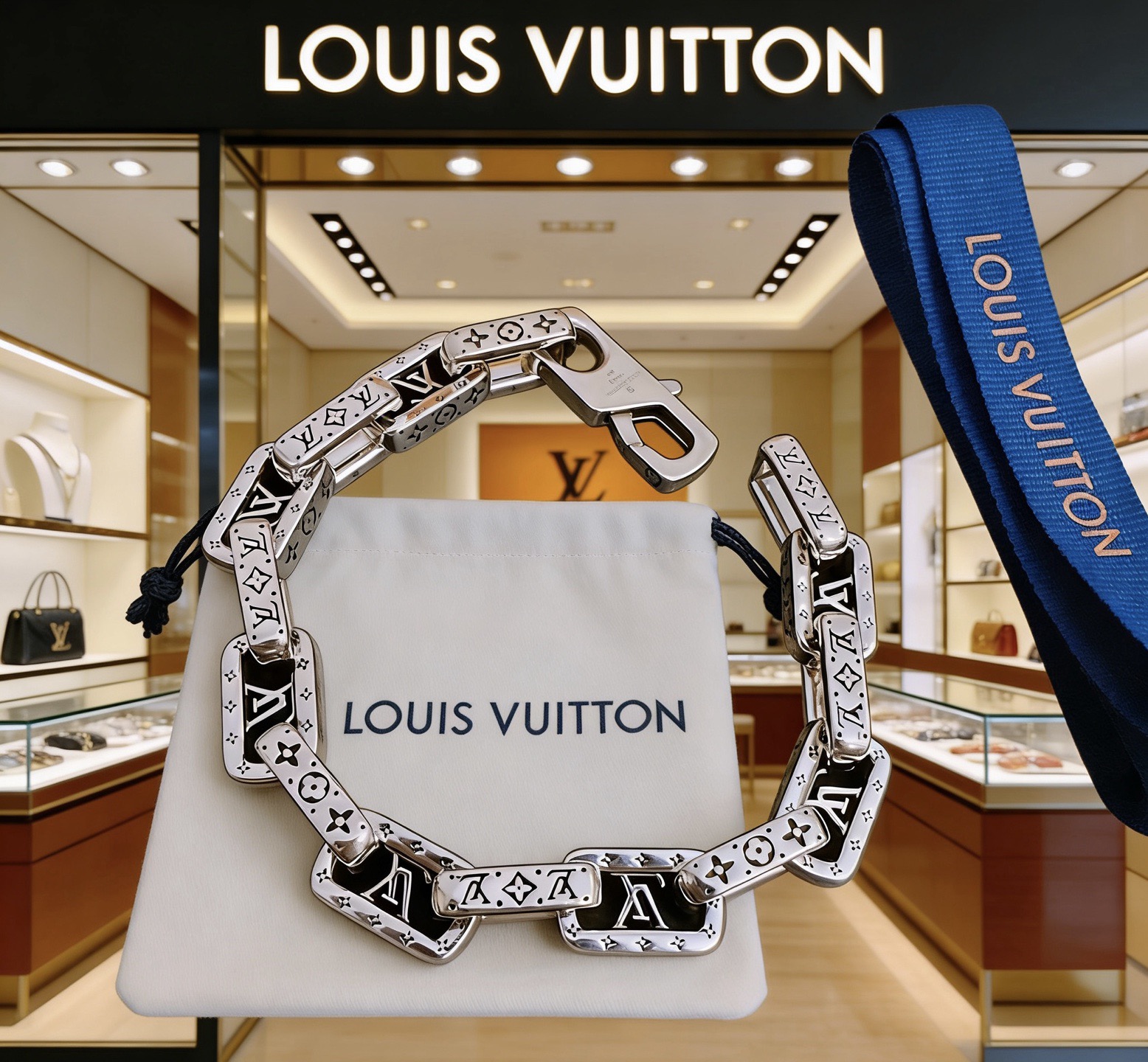 Louis Vuitton 高品质LV路易威登手链（粗款） 潮流 男女均可佩戴 同款 摇滚朋克泰银风格 元素 潮流百搭 项链最新款链条档次更高明星 款手链古巴链系列 银手链