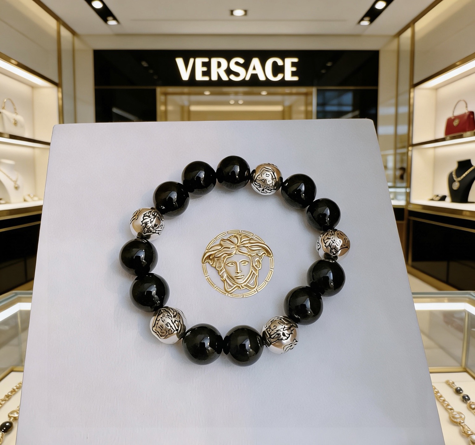 Versión de boutique de precisión, pulsera de cristal de ágata Medusa de Versace 🇷🇼 estilo tailandés de plata con múlt…