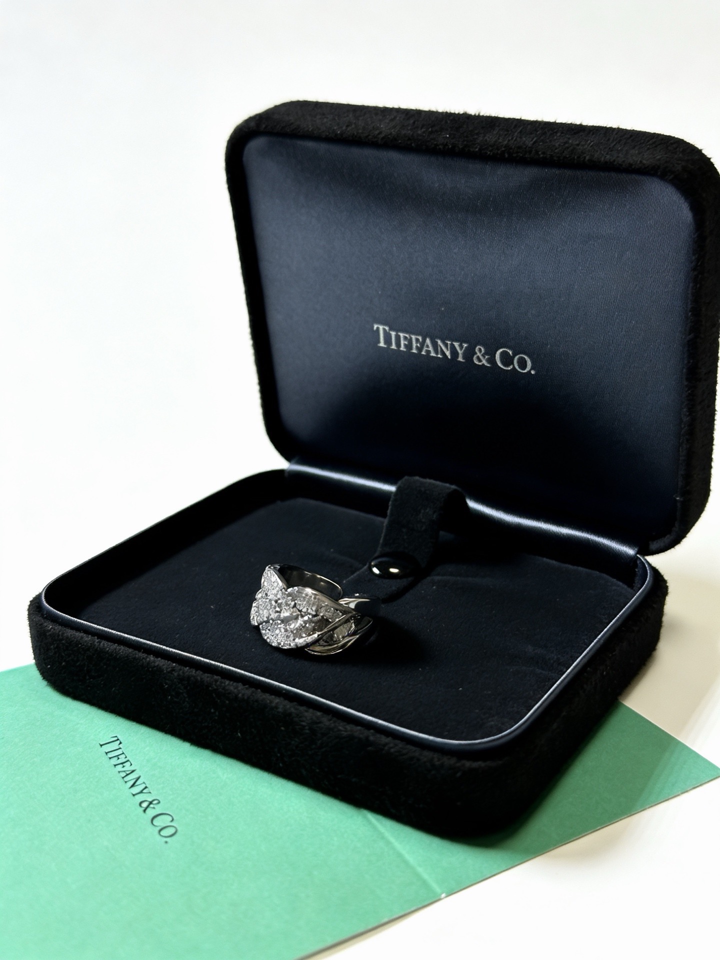 Tiffany Co Diamond Pave Wide Band ring Platinum metal with clear white diamond stones US 7