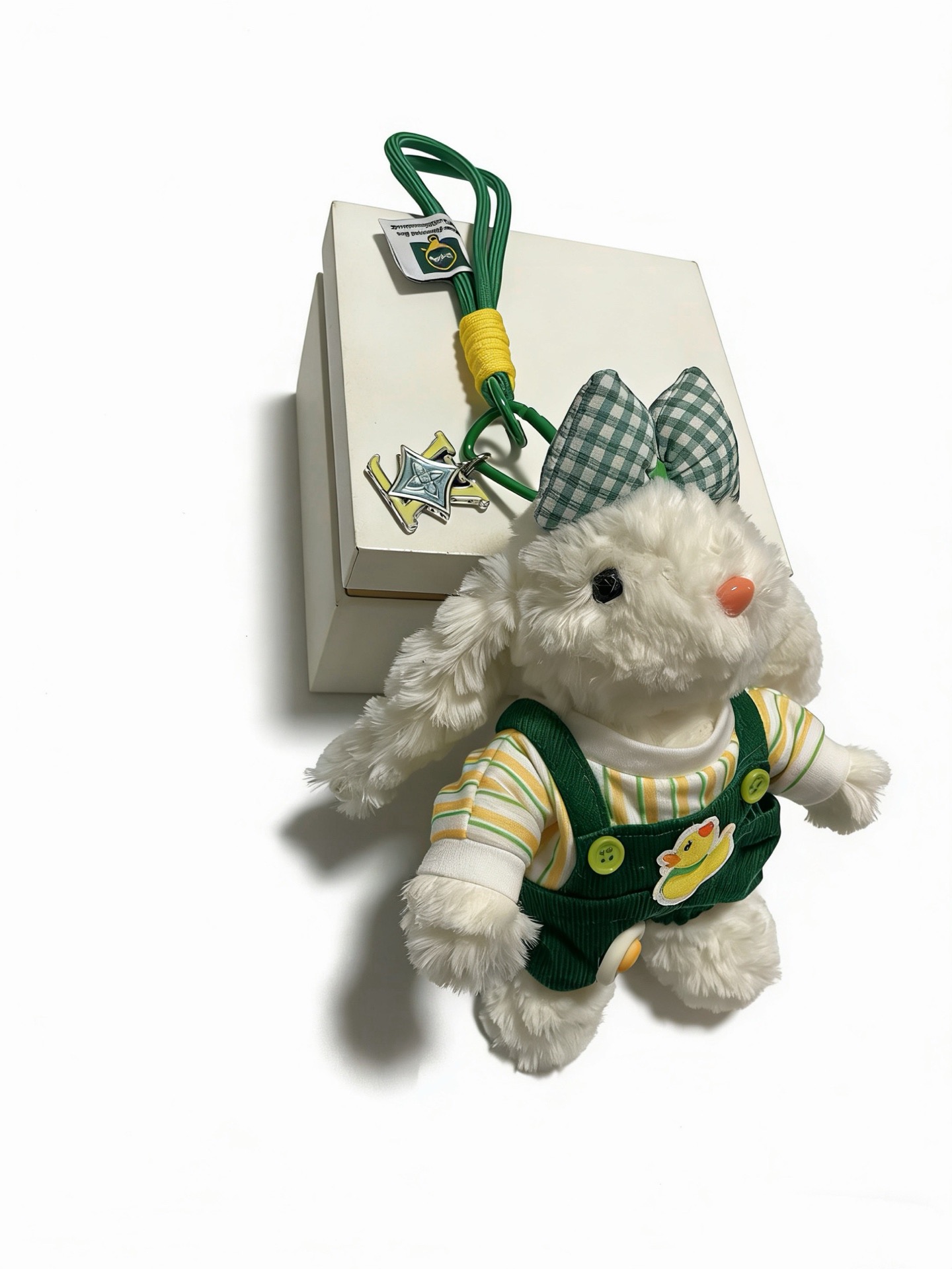 Louis Vuitton Anger Forest Plush Bunny Charm pendant Silver-tone metal with green and yellow enamel white plush with green yellow orange fabric accents 12cm strap length