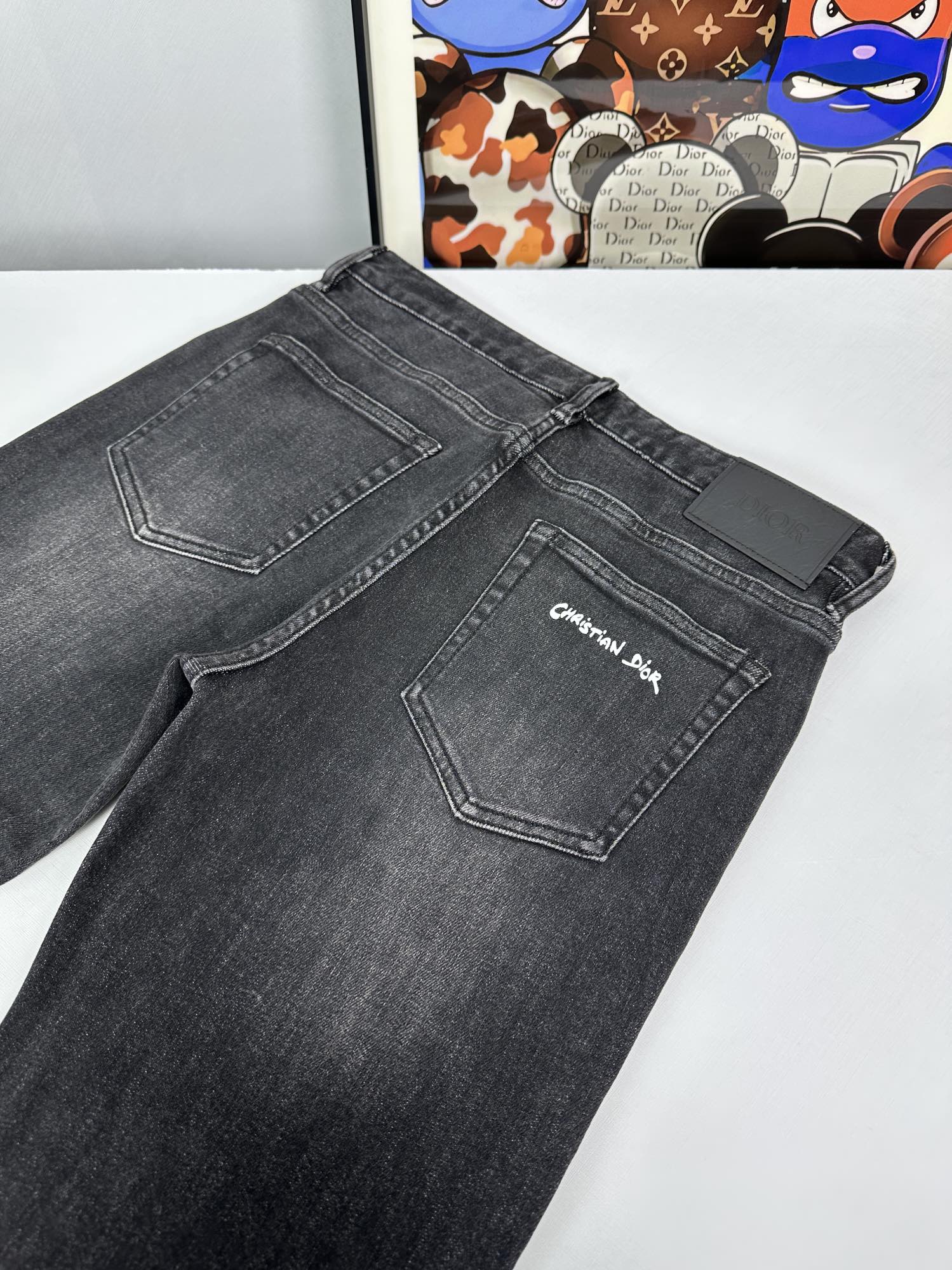 Dior Kleding Spijkerbroek Broek Zwart Grijs Wit Mannen Katoen Denim Echt leer Herfstcollectie Vintage Casual