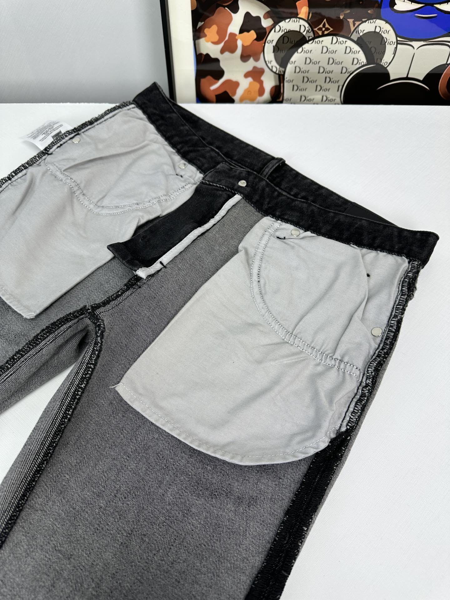 Dior Kleding Spijkerbroek Broek Zwart Grijs Wit Mannen Katoen Denim Echt leer Herfstcollectie Vintage Casual