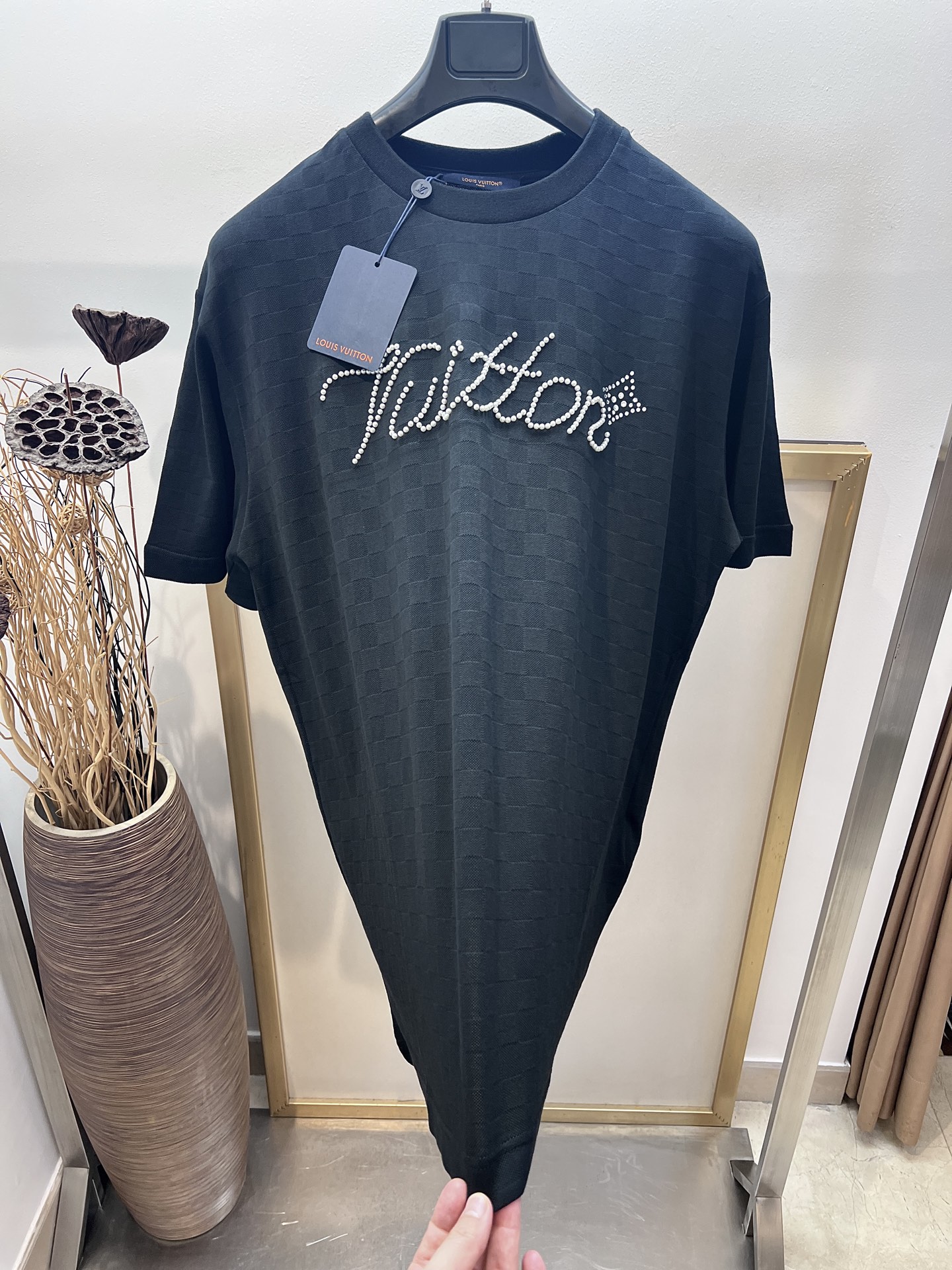 Louis Vuitton 2025FW Black Cotton Jacquard T-Shirt Beaded Hot Drill Short Sleeve 4 i1750749776445 8037 0 3