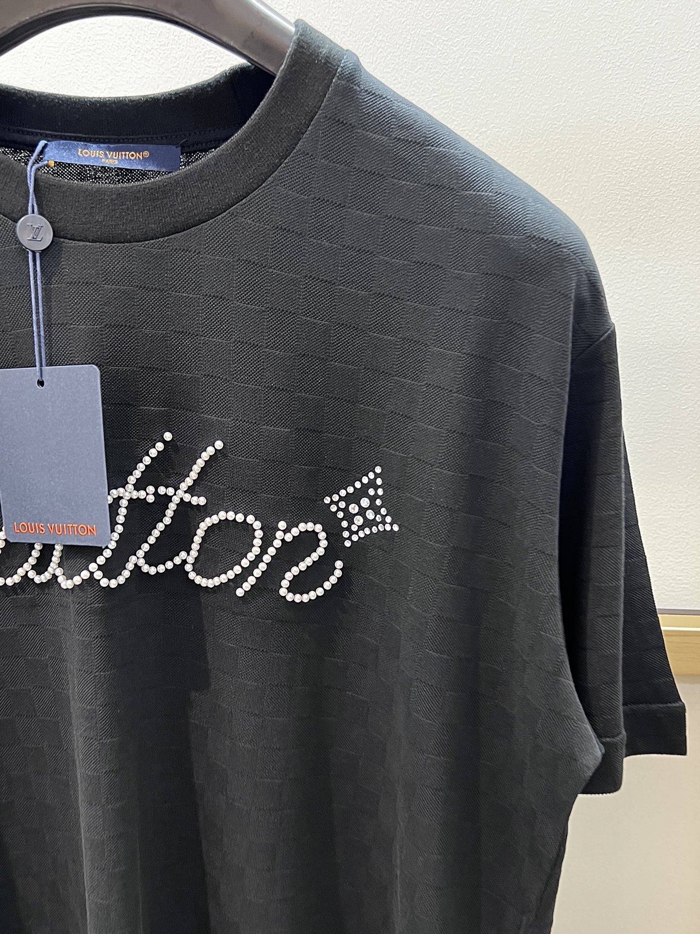 Louis Vuitton 2025FW Black Cotton Jacquard T-Shirt Beaded Hot Drill Short Sleeve 3 i1750749777383 6024 0 2