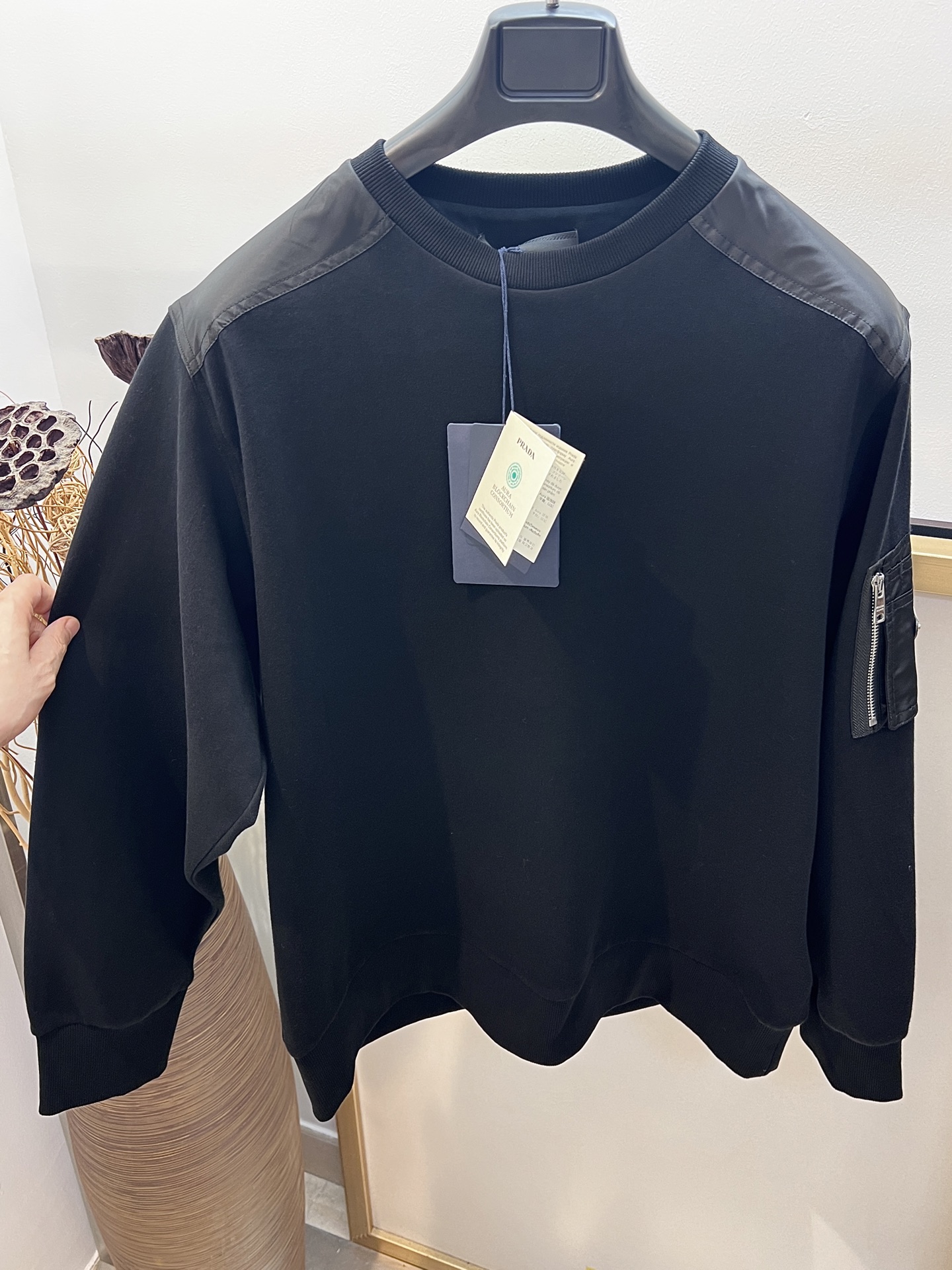 Prada Long Sleeve Sweatshirt - Black, Stylish Streetwear with Pocket Detail 4 i1754943289507 2339 0 2