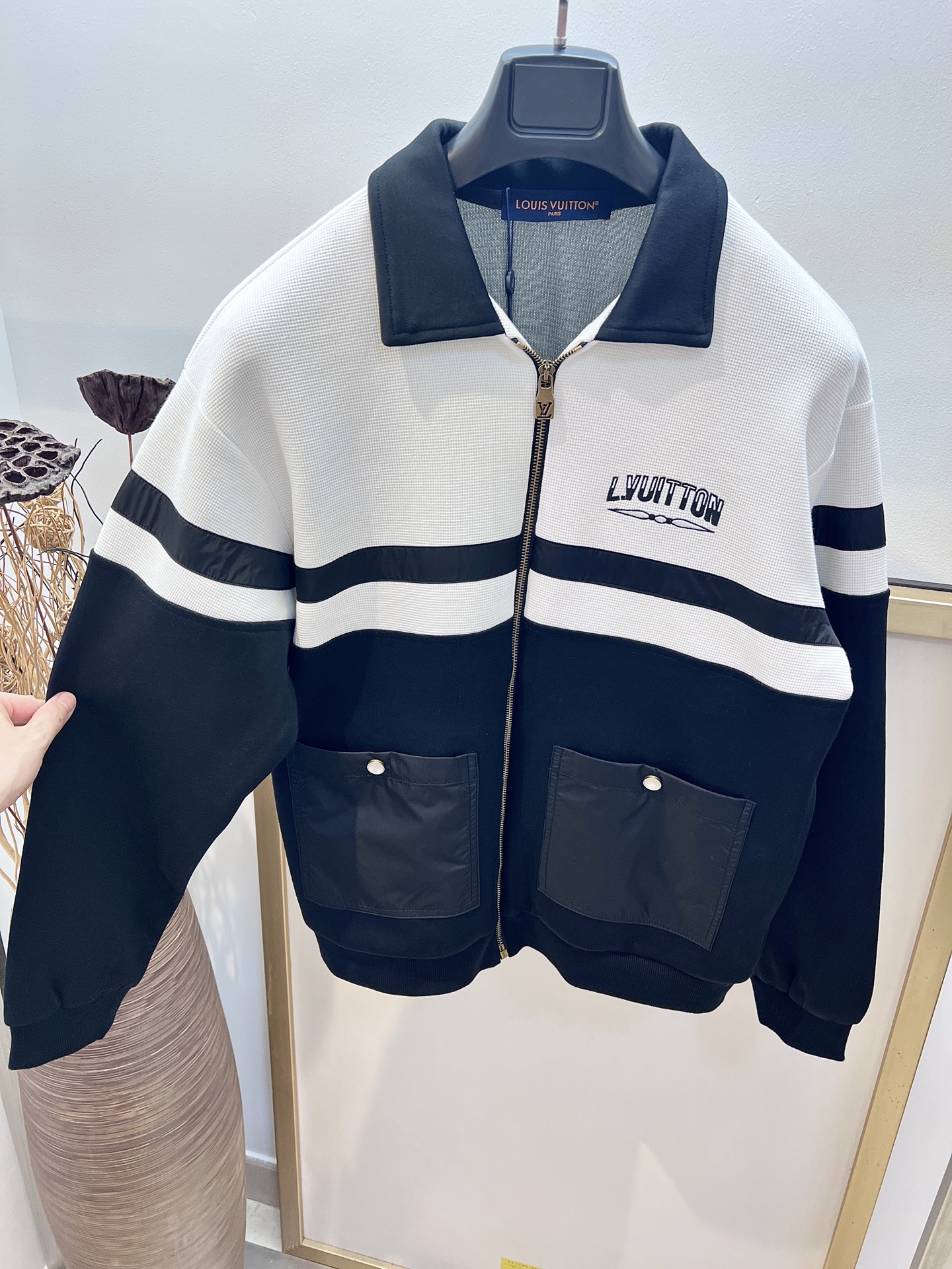 Louis Vuitton Men's Black and White Track Jacket, Full Zip, Long Sleeve 2 i1755028446015 9918 0 1