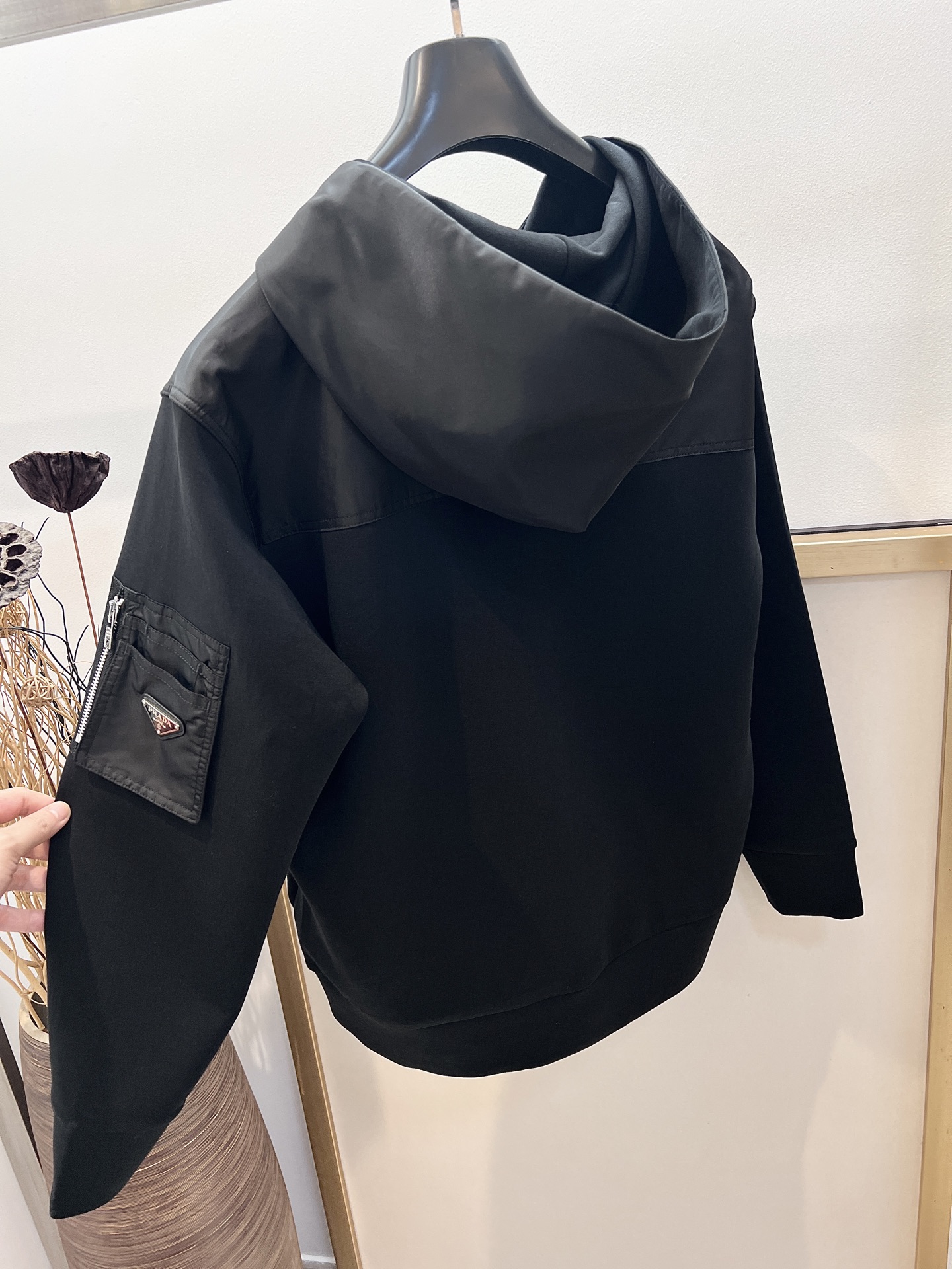 Prada Black Cotton Blend Hoodie With Leather Details - Casual & Stylish 5 i1757135288027 3399 0 3