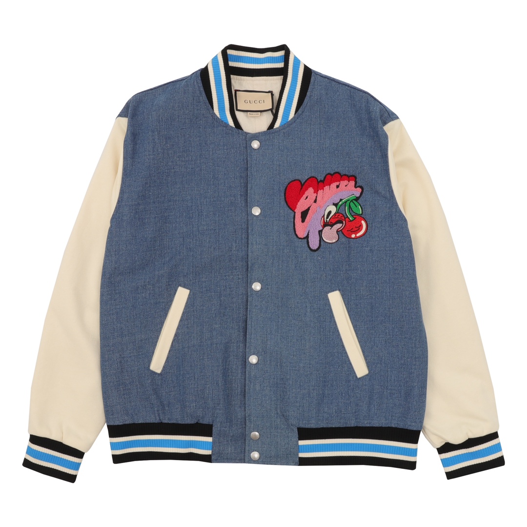 💰230 GUCCI/古驰 樱桃刺绣牛仔拼接棒球服外套 size:XS-L