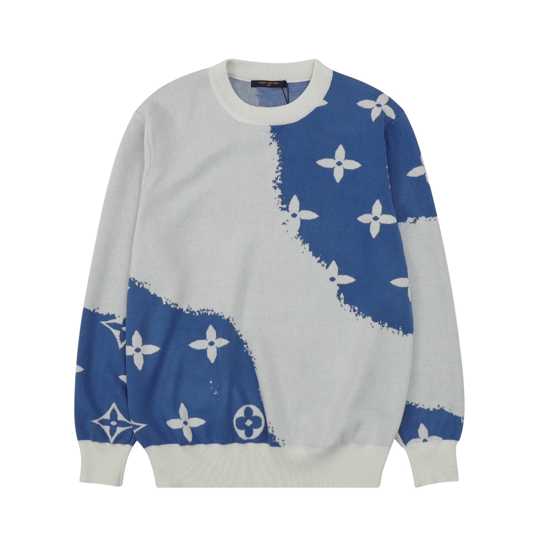 💰180 Louis Vuitton/路易威登 蓝白撞色经典Monogram针织套头毛衣 码数：S-L