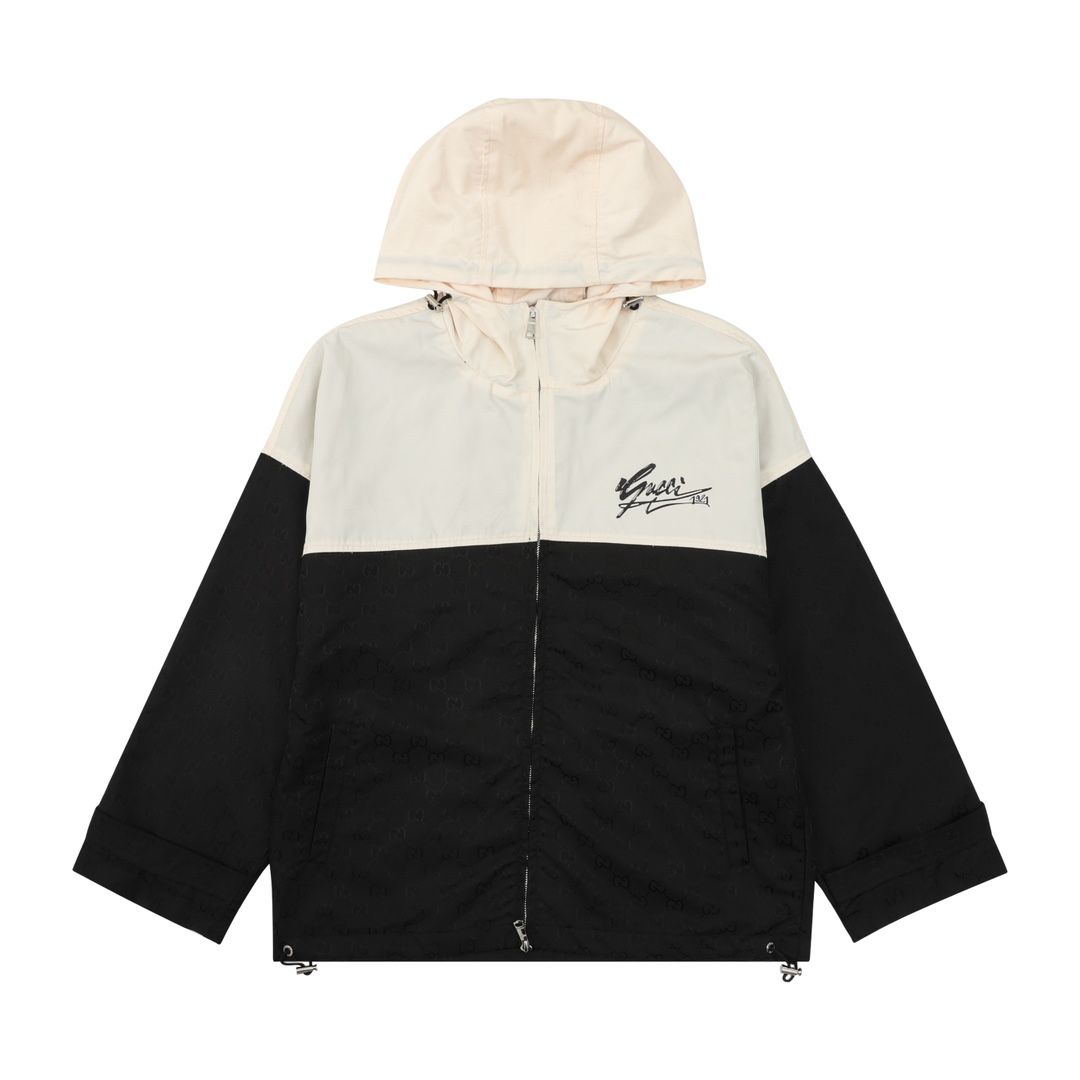 💰200 GUCCI/古驰 拼接印花LOGO连帽风衣外套 size:XS-L