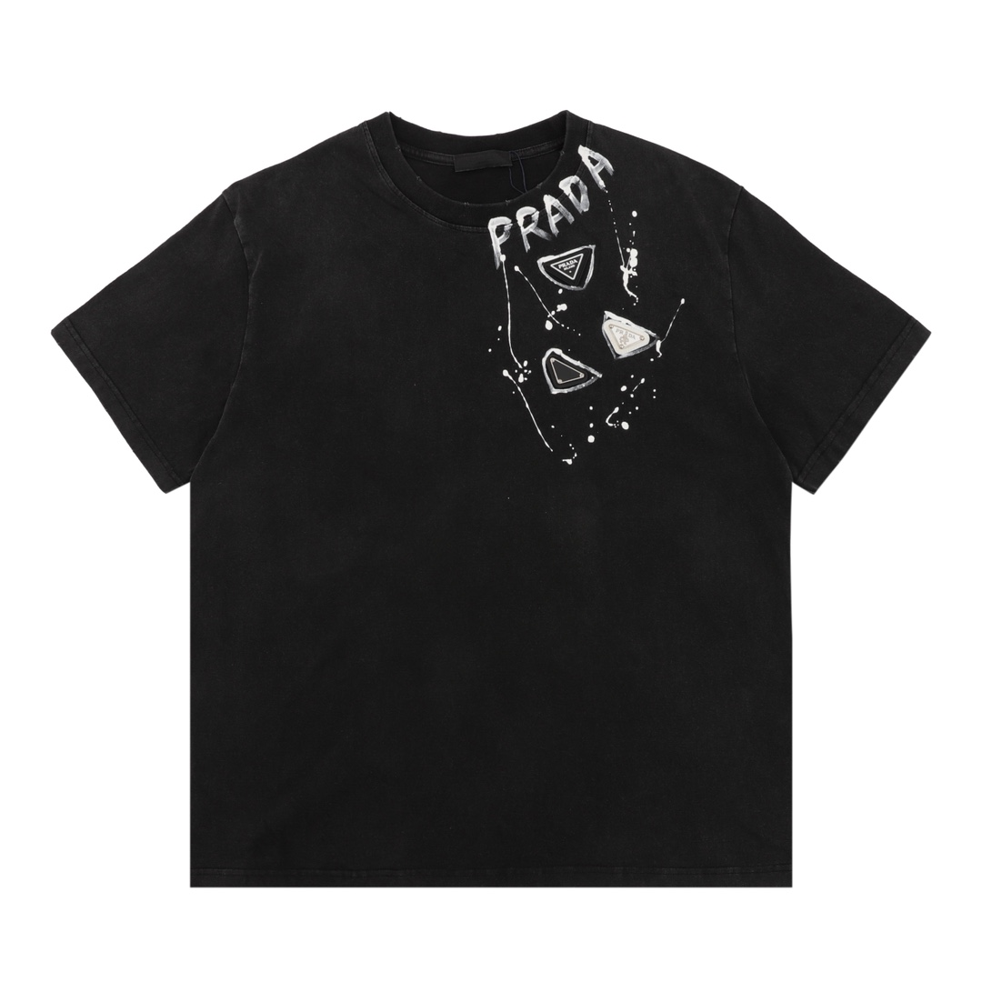Prada Prada/普拉达 手绘字母水洗三角标圆领短袖
