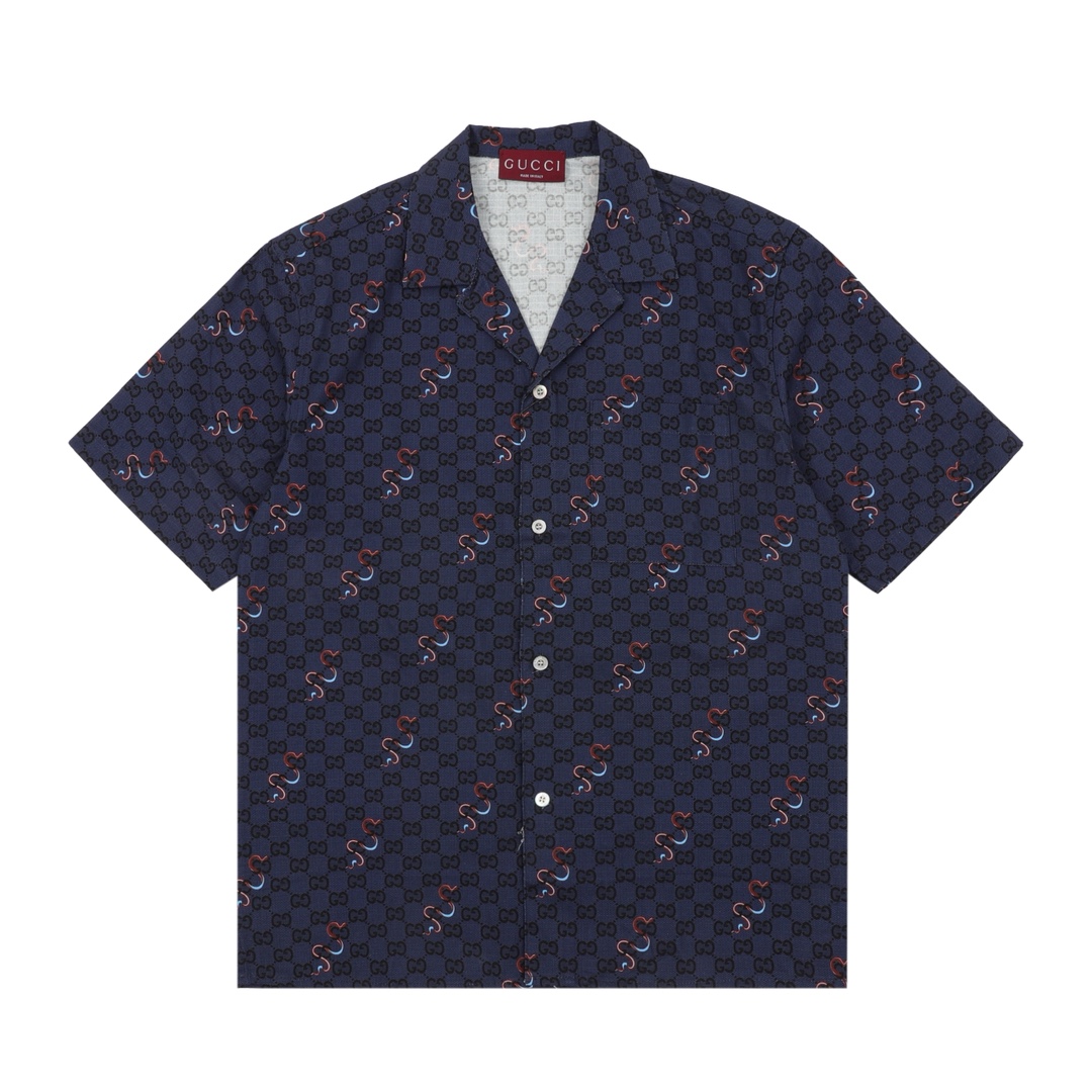 💰140 Gucc/古驰 蛇年限定蛇形印花衬衫短袖 尺码:XS-L